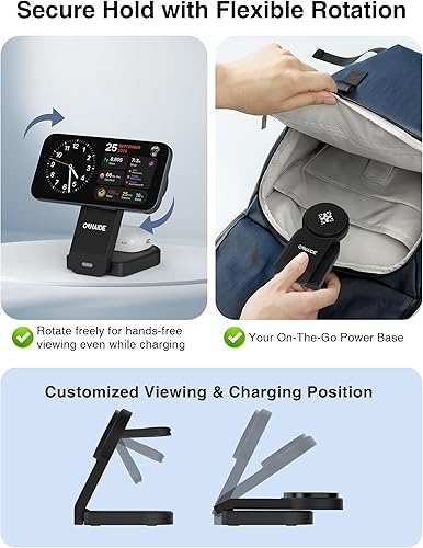 Miniatura 5 de Cargador inalámbrico magnético para Apple MagSafe, estación de carga inalámbrica 3 en 1 para Apple Watch y iPhone, soporte de cargador plegable