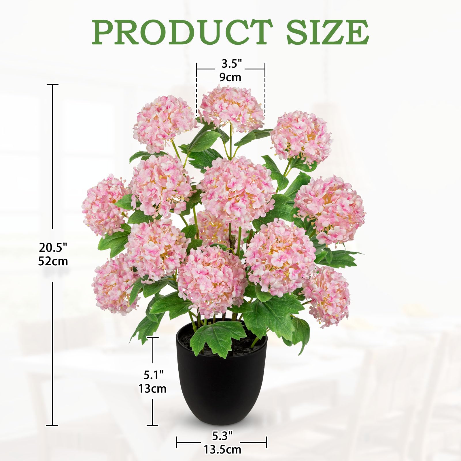 Briful Fiori artificiali di ortensia rosa in vaso – 52,1 cm di altezza con 13 teste di fiori, ortensie artificiali in seta per soggiorno, bagno, ufficio, decorazione primaverile
