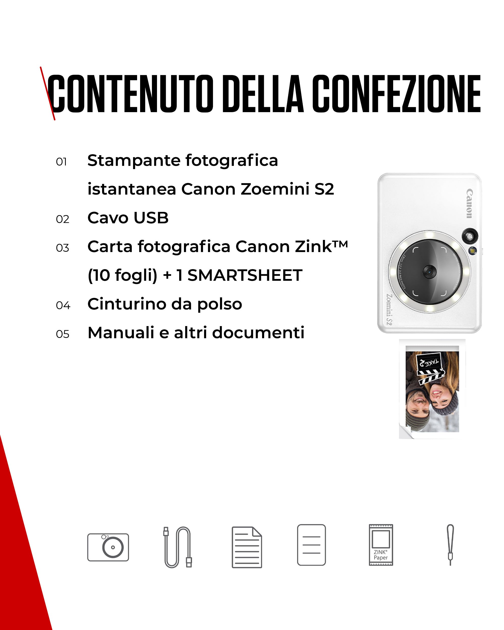 Canon Zoemini S2 Macchina Fotografica Istantanea 8MP – Fotocamera Istantanea Compatta con Specchio, Luce Circolare, Carta Fotografica con Retro Adesivo, Portatile, Bianco Perla