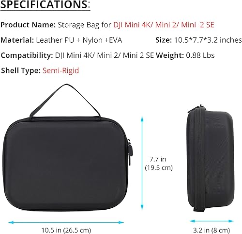Miniatura 5 de Mini estuche de transporte, funda de viaje de piel sintética, bolsa de almacenamiento ligera portátil para DJI Mini 4K22 SE Fly More Combo y