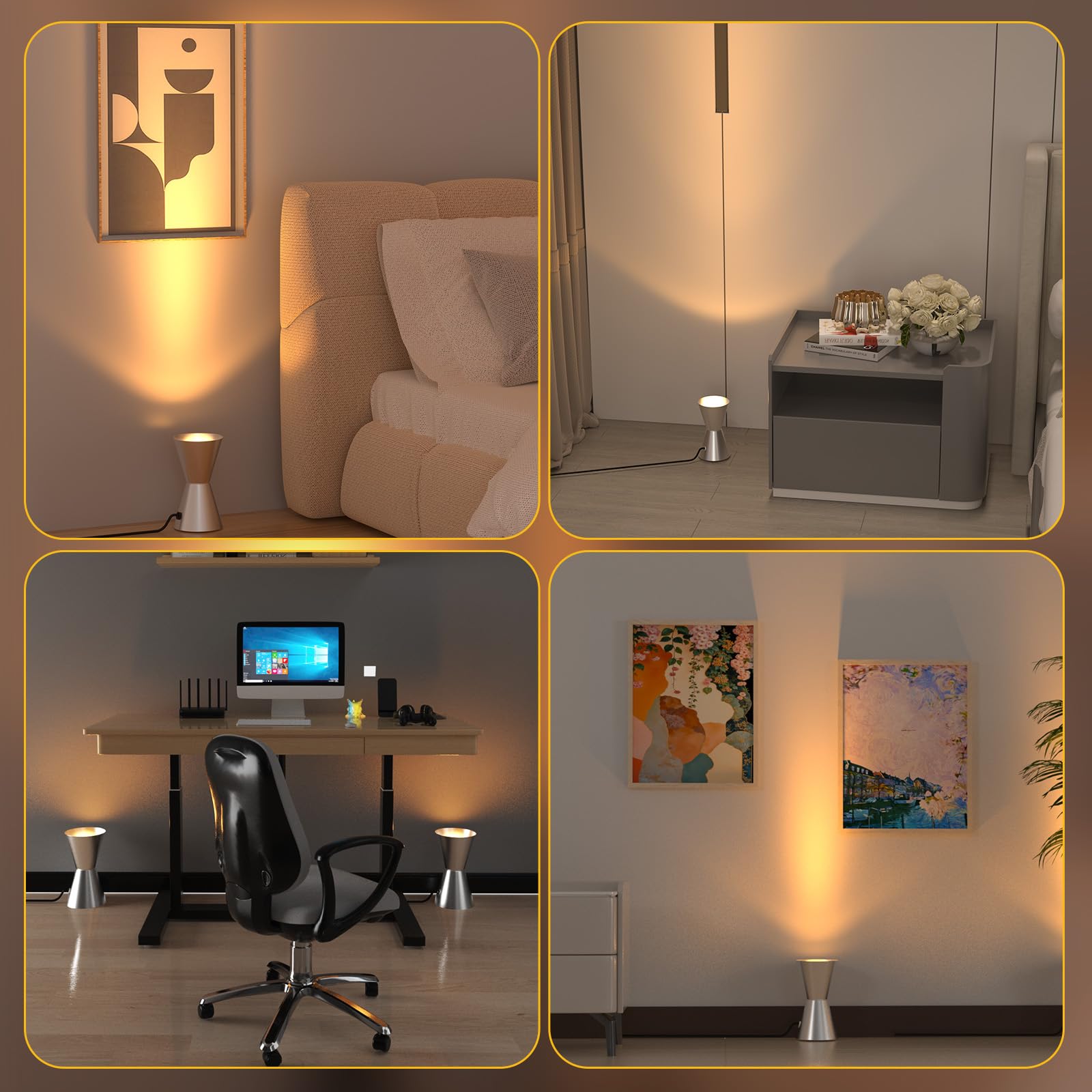 LED Spot de Sol, LED Uplight Spot pour Éclairage Indirect, Lampe de sol pour Intérieur, Lampadaires 6W 3000K Blanc Chaud Avec Ampoule E14, Lampe sur pied avec Interrupteur Pied (2 paquet)