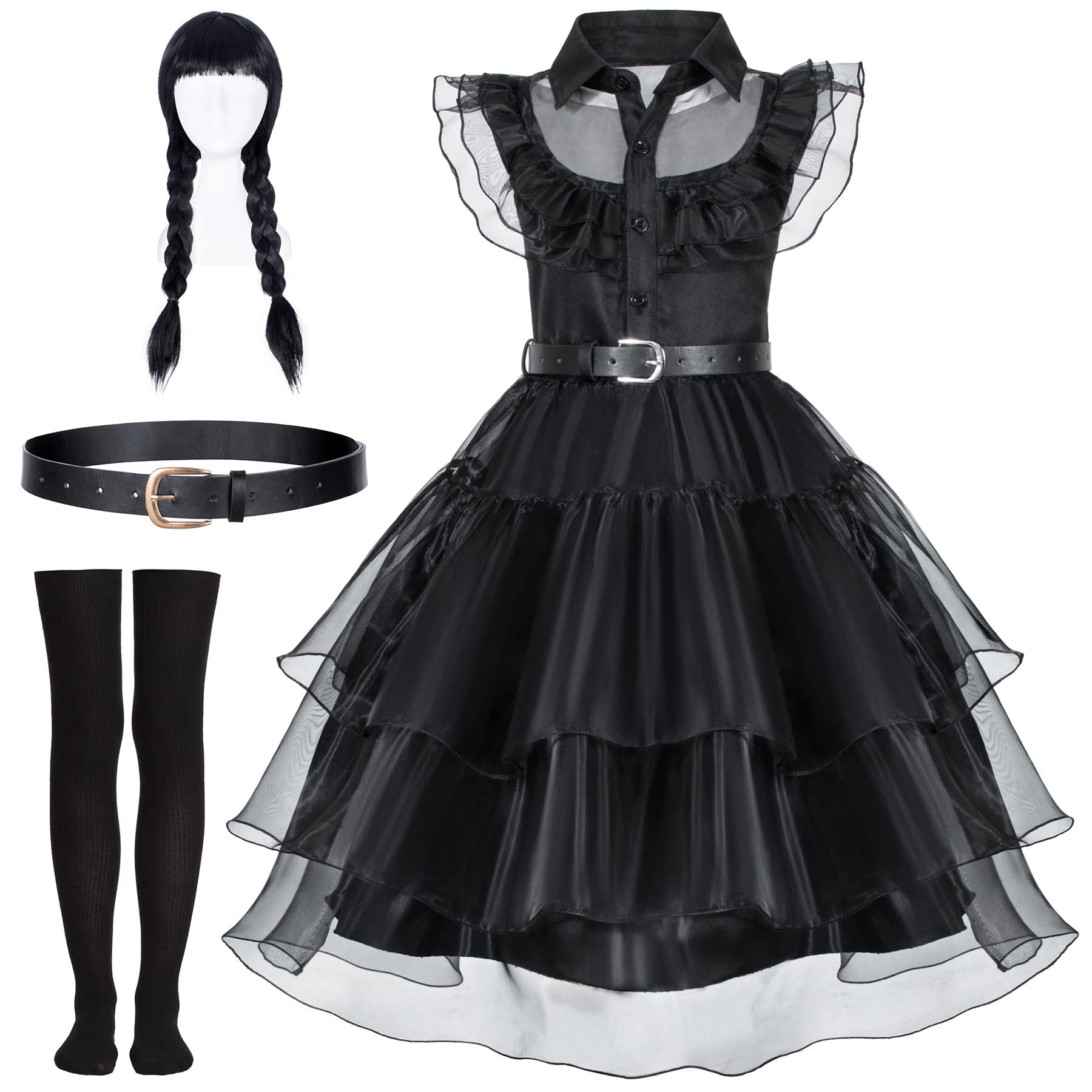 Black Dress Up Costume Set for Girls - Perfect for Birthdays, Halloween, Cosplay, and Parties 2-12 Years