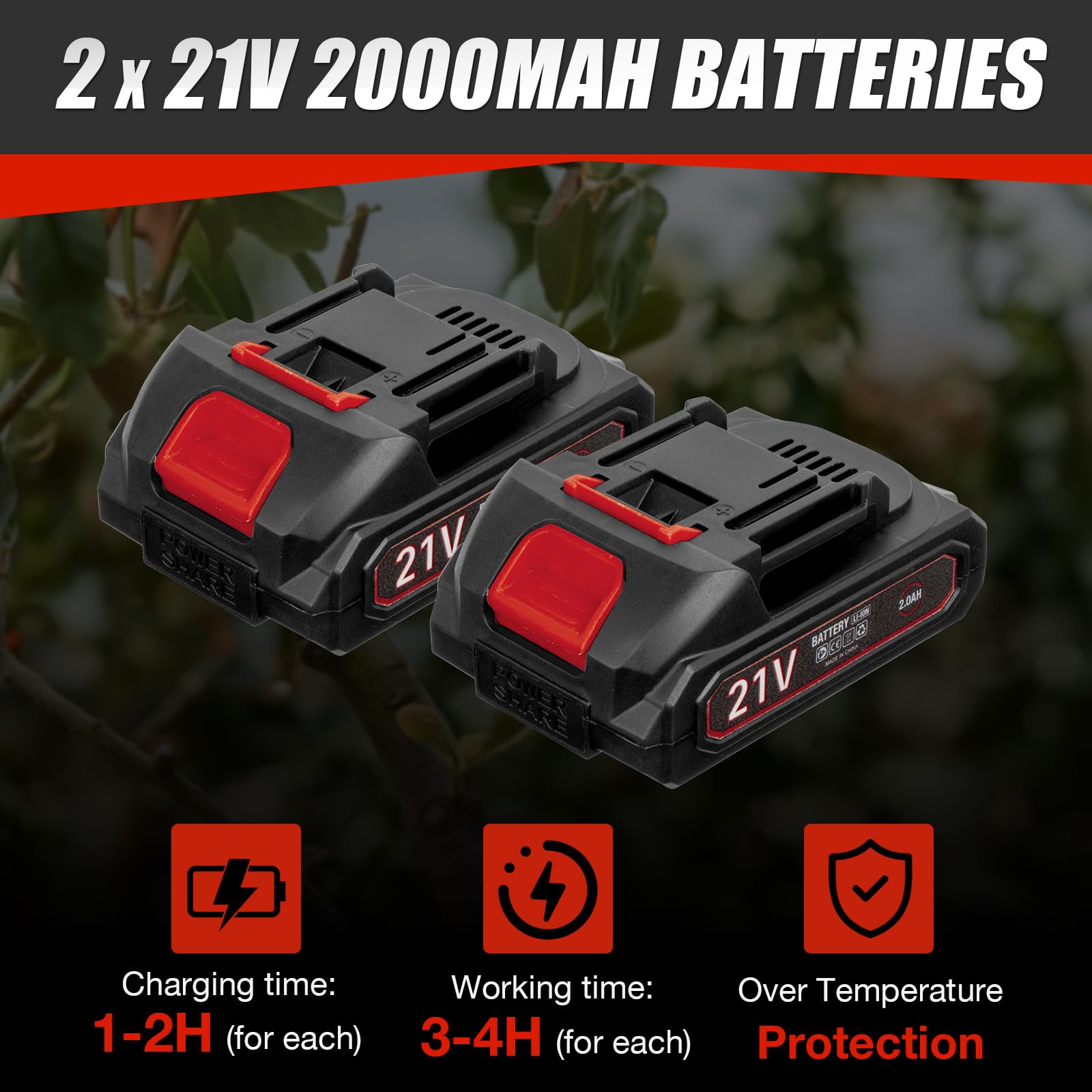 Sécateur Électrique pour Makita 18 V Batterie, Sécateur à Batterie 600W Professionnel avec 2 Batteries de 2000mAh, Sécateur Manuel Sans Balais avec Diamètre de Coupe de 20 à 35mm et Compteur