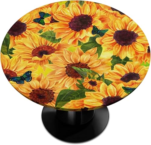 Vista 17 de Pardick Mantel redondo ajustable con flores, mantel redondo de cebada y amapola con borde elástico, impermeable, lavable, se adapta a mesas de hasta