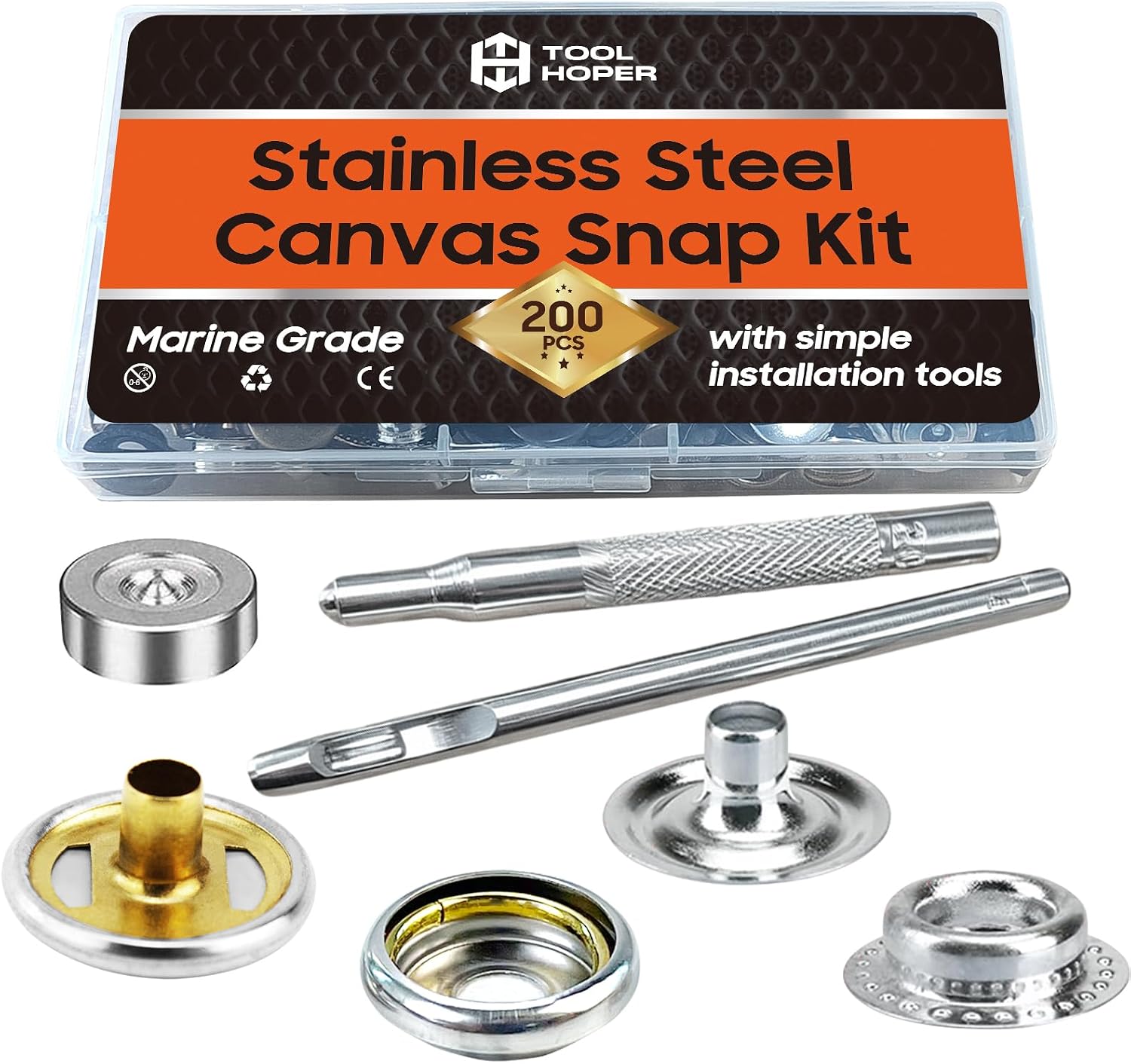 Toolhoper Boat Canvas Snaps, 5/8" Black Snap, 50 Sets with Tool