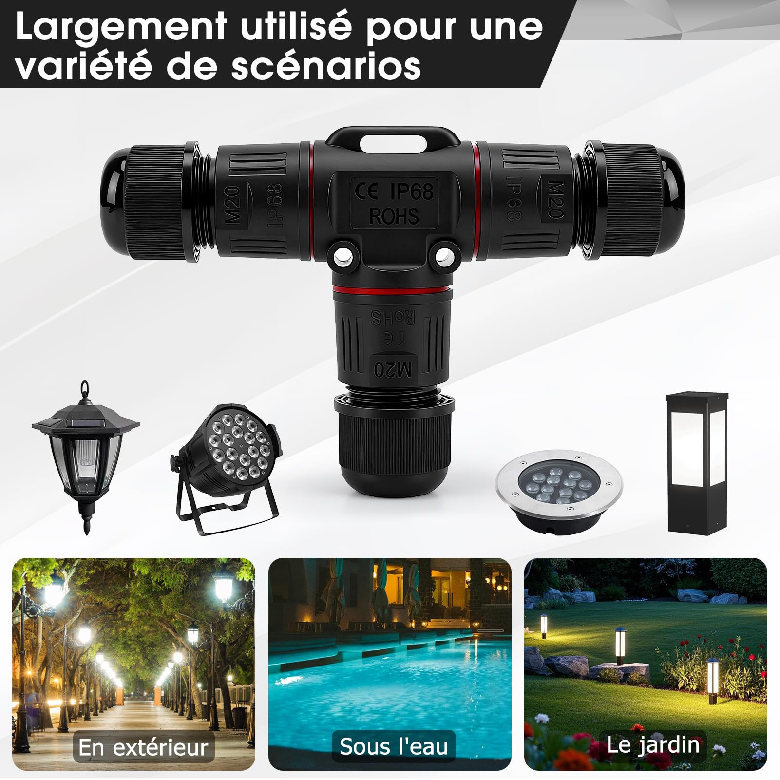 5 Pièces Connecteur Electrique Etanche IP68, 3 Fils Connecteur Etanche, Connecteurs de Câble Enterré Étanches, Forme de T, Pour Diamètre de Câble Ø3-12 Mm