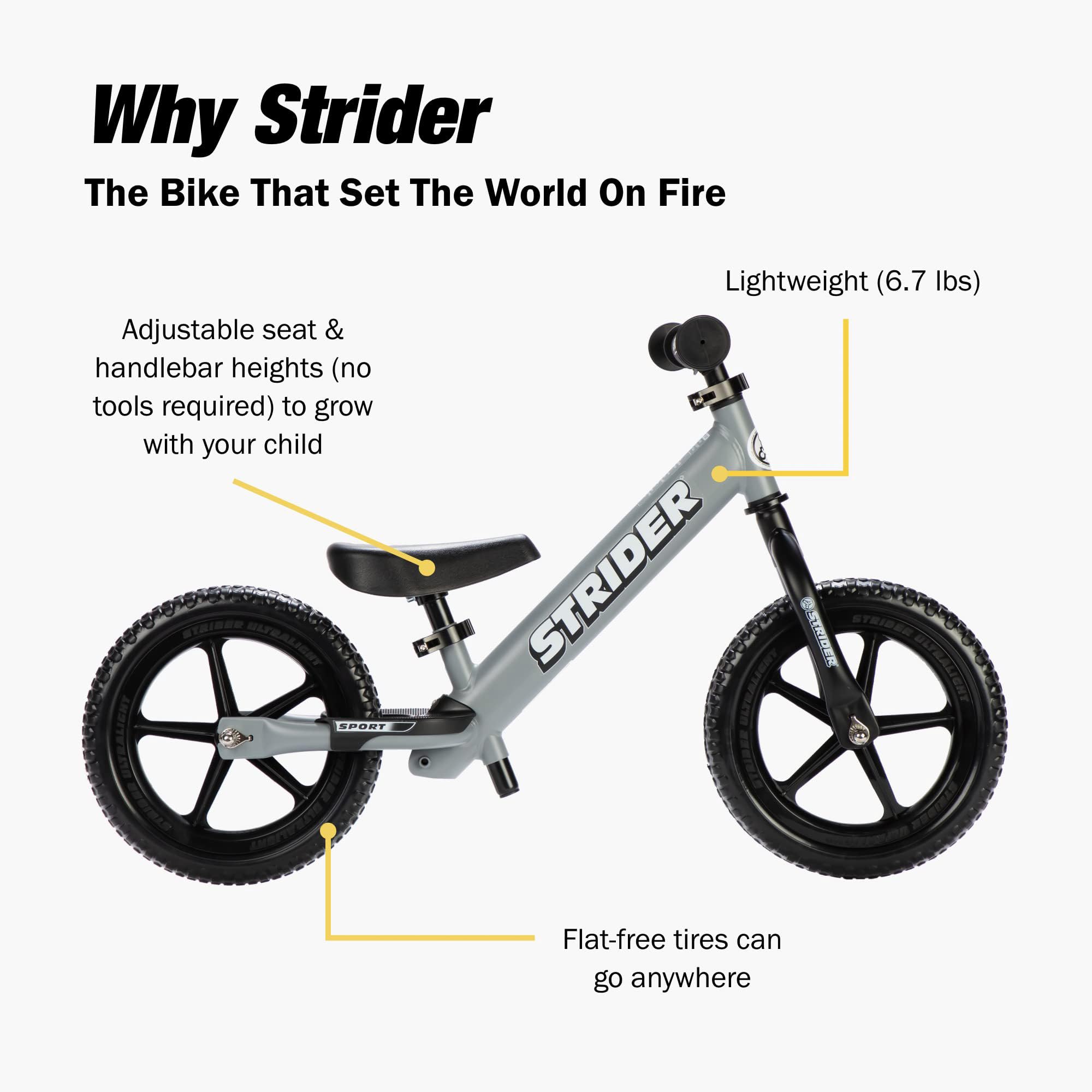 Strider 12 Sport Bike - Fahrrad ohne Pedale für Kinder - Laufrrad ab 1 bis 4 Jahre - Baby Lauflernrad, Ultraleicht, Höhenverstellbarer Sattel, 12 Zoll Räder