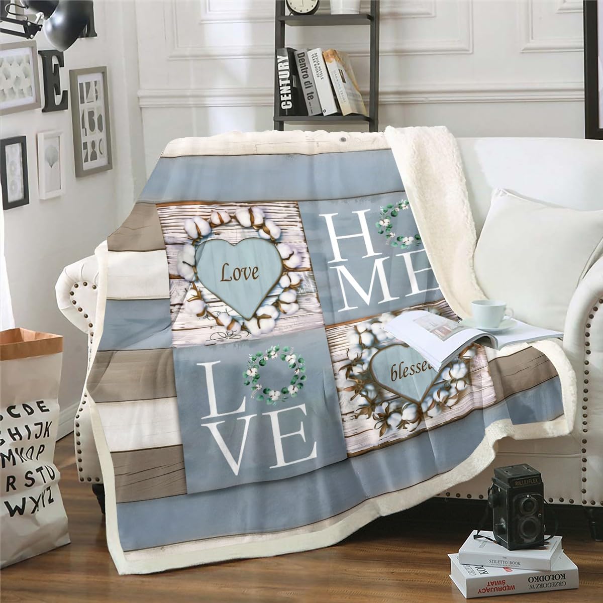 Erosebridal Rustic Floral Fleece Blanket, Flower Sweet Love Home Throw Blanket 40"X50" for Teens Adult Women, Farmhouse Country Sherpa Blanket Vintage