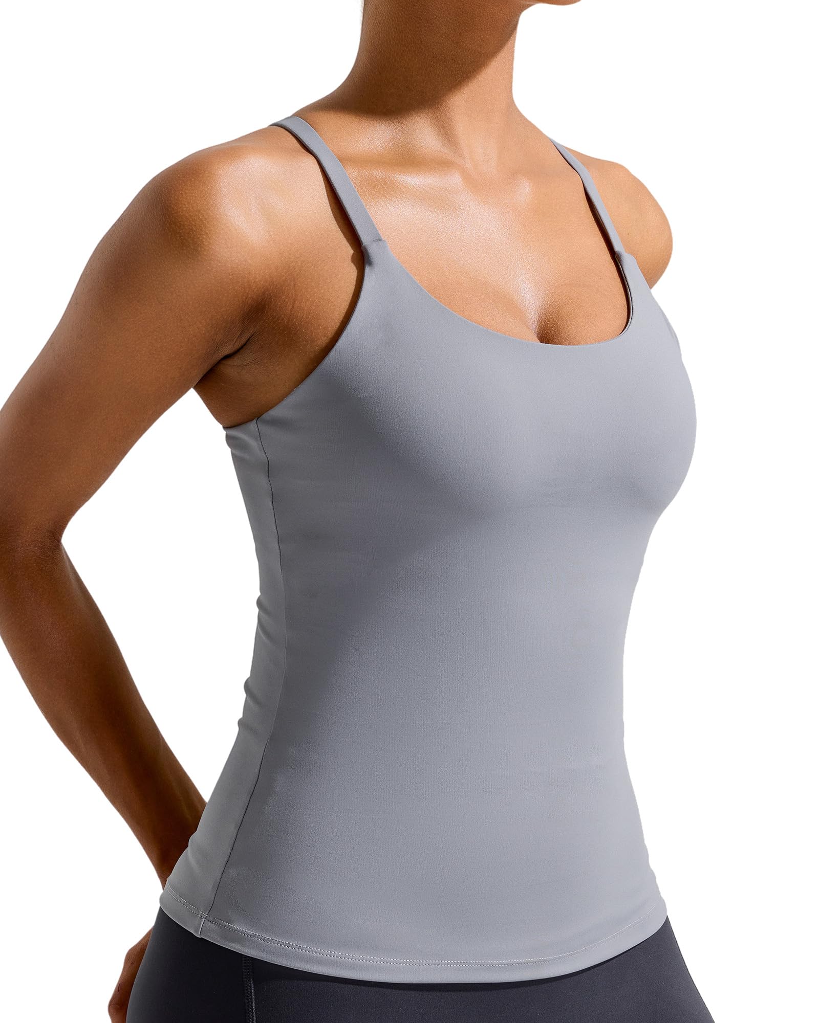 RUNNING GIRL Yoga Tank Tops for Women Built in Shelf Bra B C Cups Strappy Back Activewear Workout