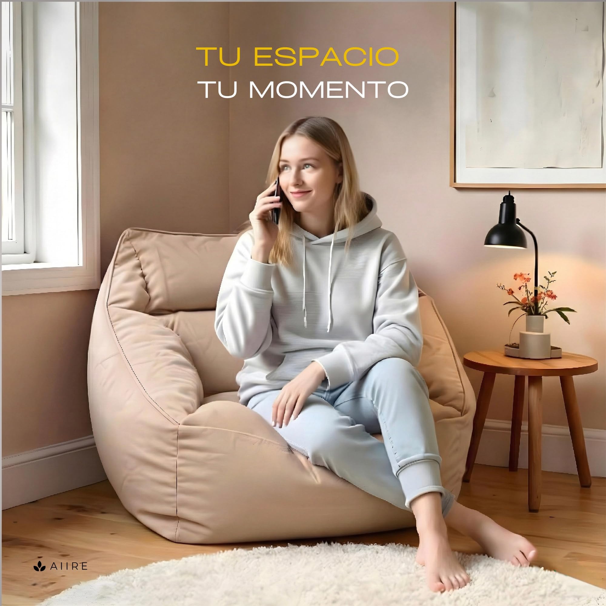 Aiire Sillón Puff con Relleno Incluido - Moderno Puf Salon, Dormitorio y Habitación Juvenil - Funda en Terciopelo Persa Desenfundable y Lavable - Bean Bag Infantil para Niños [70x70x60]