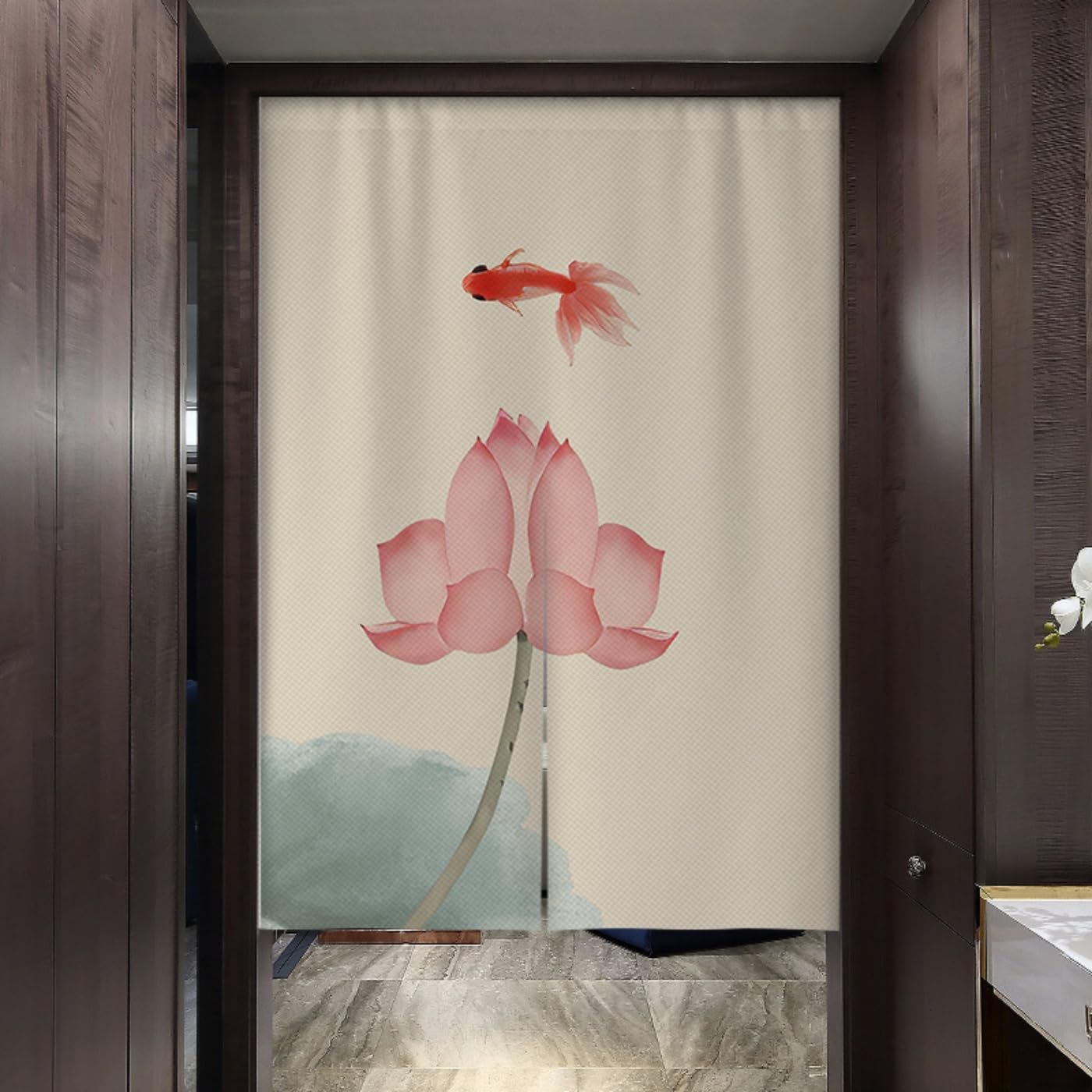 Guest Ruyunlai Japanese Noren Doorway Curtain, Ml2 Lotus, 60x90cm