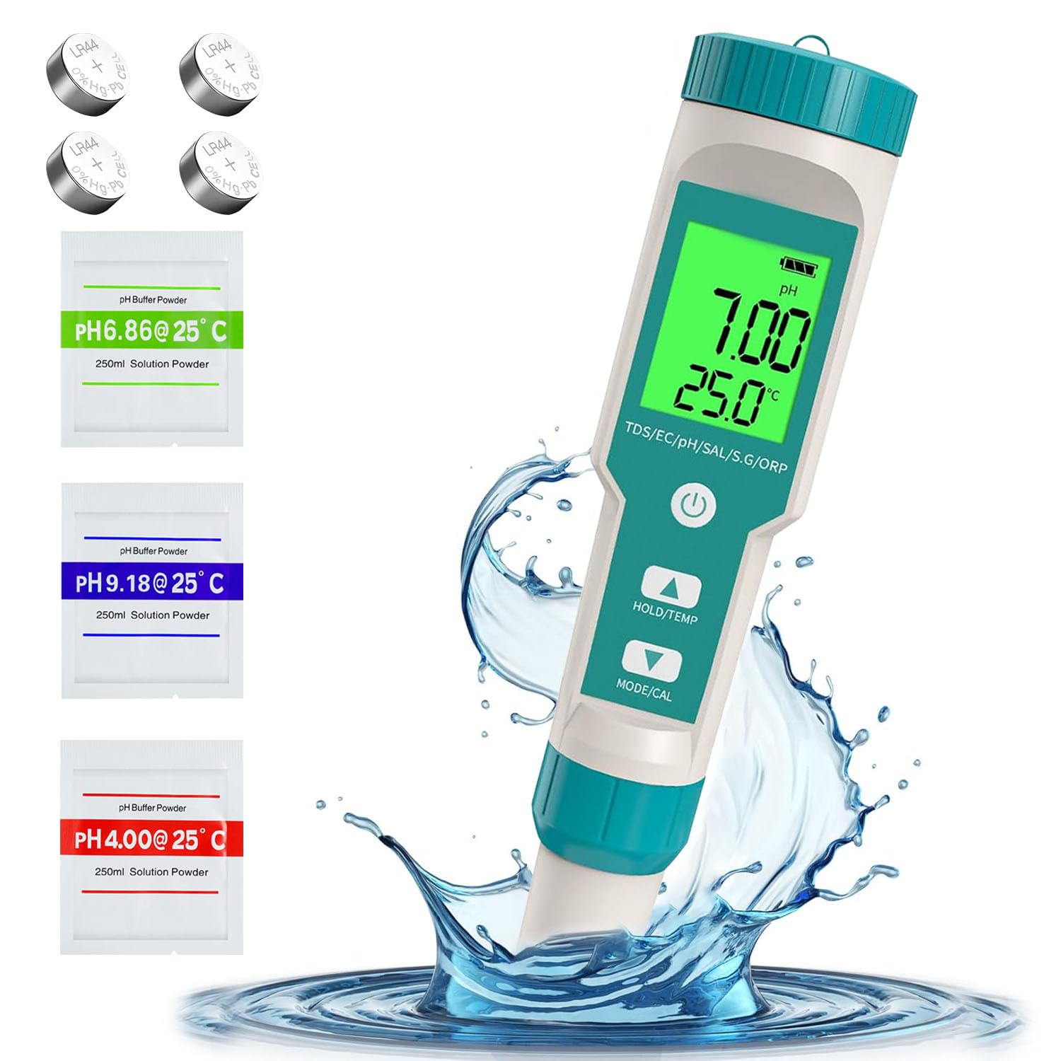 Digital PH Meter 7-in-1 TDS/EC/Salt/S G/Temps/ORP Water Quality Tester Waterproof Pen Tester with LCD Display & 0.01 High Accuracy & ATC System & 3 PH Buffer Powder for Pool Aquarium