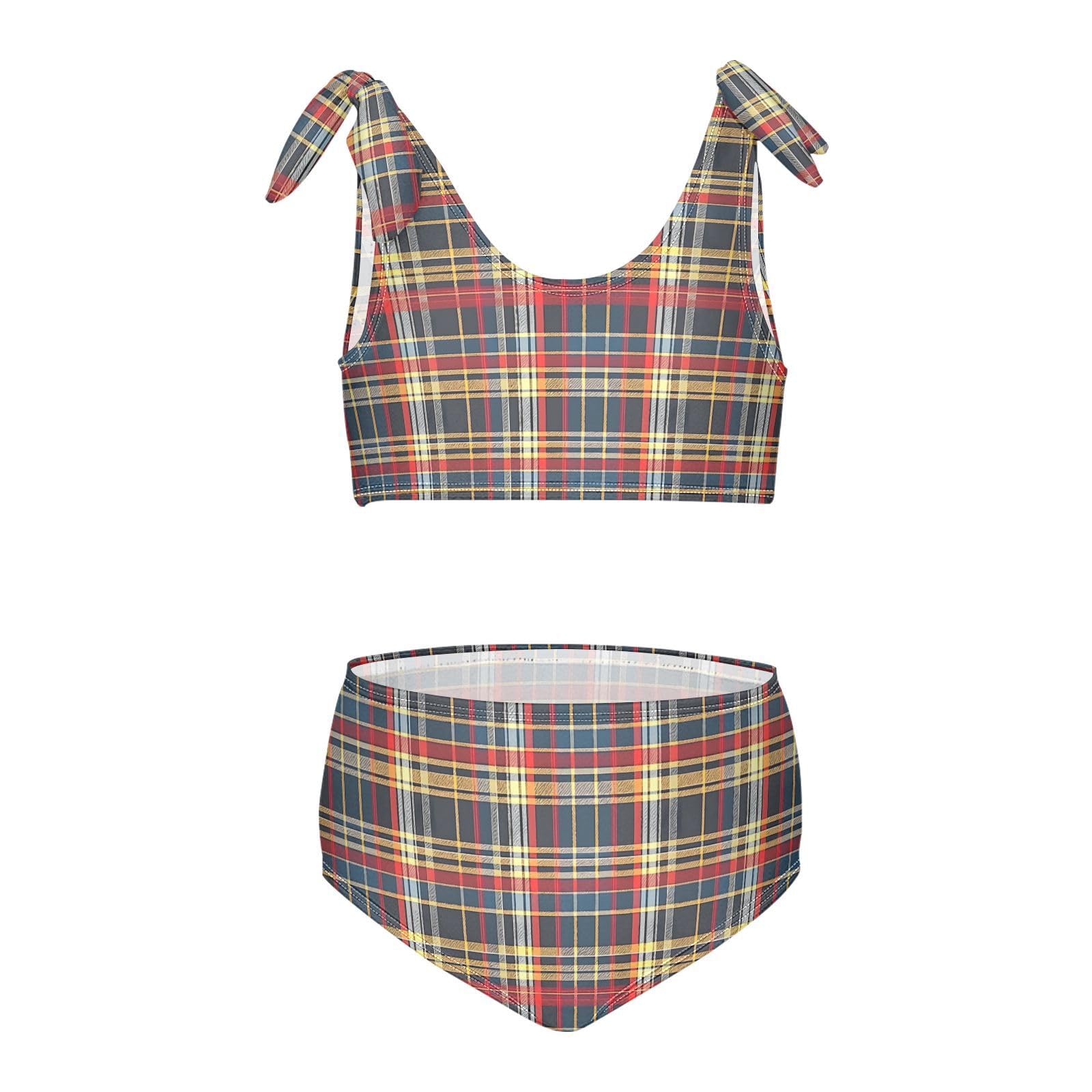 Plaid Pattern Girls Two Piece Tankini Swimsuits Summer Bathing Suit Beach Swimwear Set, 11-12T Multicoloured