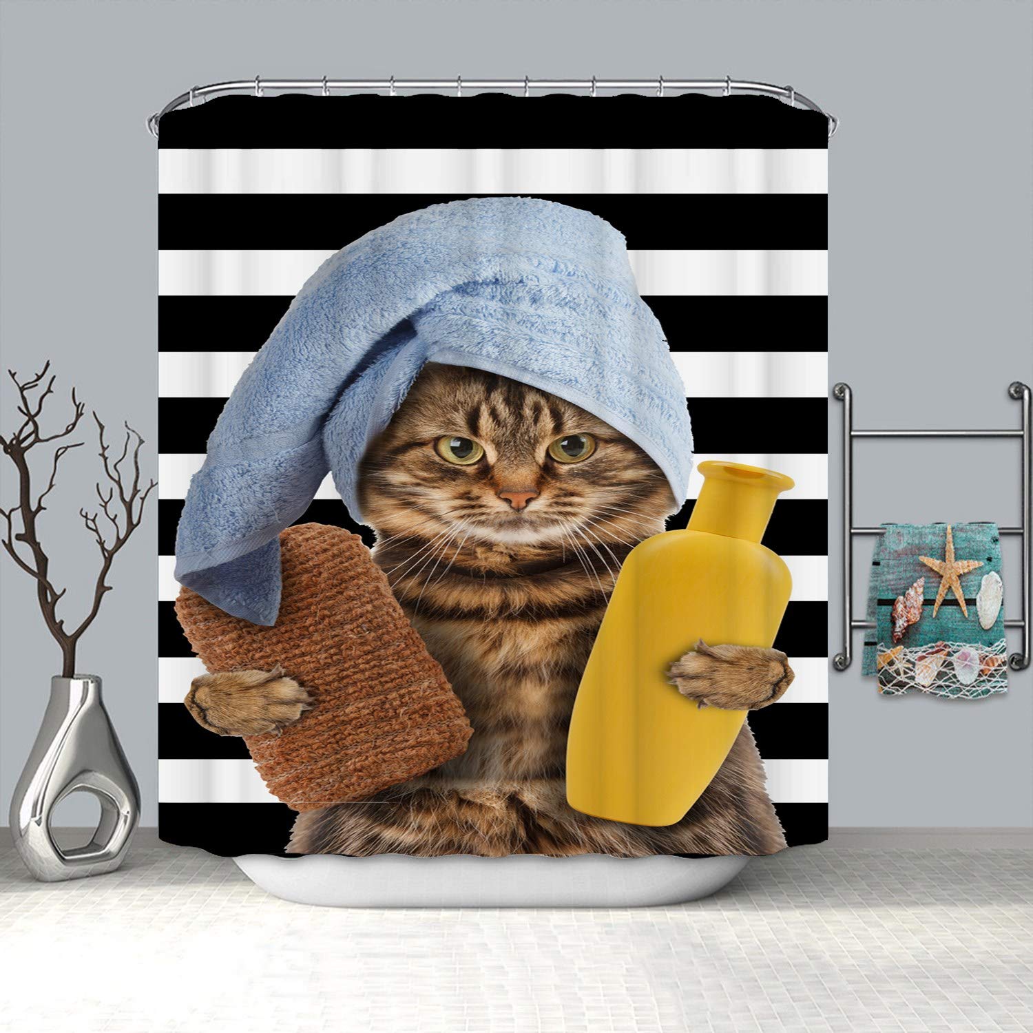Lustiger Katzen-Duschvorhang – Wasserdicht, Mit Pfoten-Abdruck – Perfekt Für Katzenfans