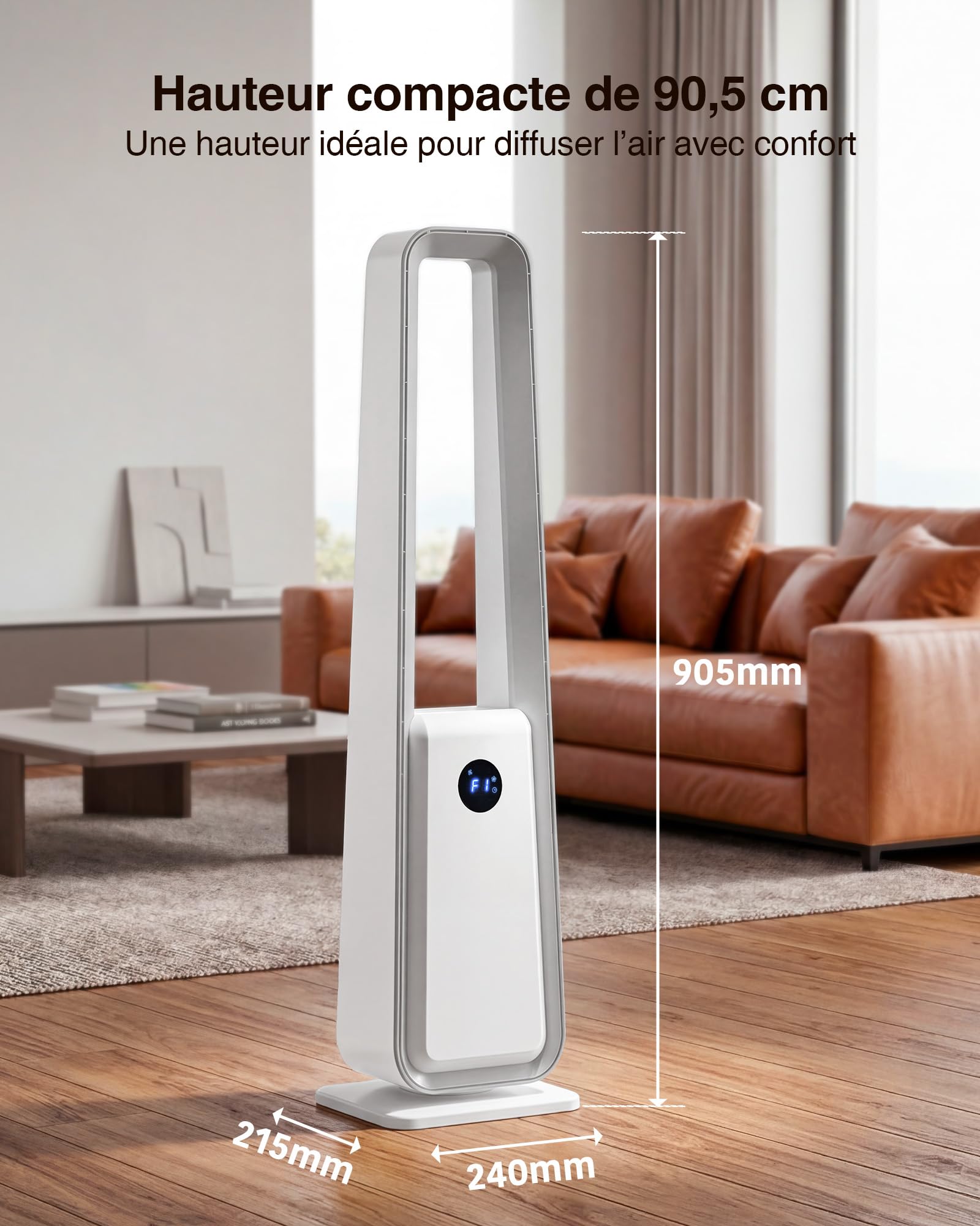 Ventilateur Colonne Sans Pales: Ventilateur Tour Silencieux avec Télécommande - Oscillation 75° Minuterie 12H Écran LED 3 Modes Ventilateur Sans Lame pour Chambre/Bureau/Salon/Enfants/Coucher