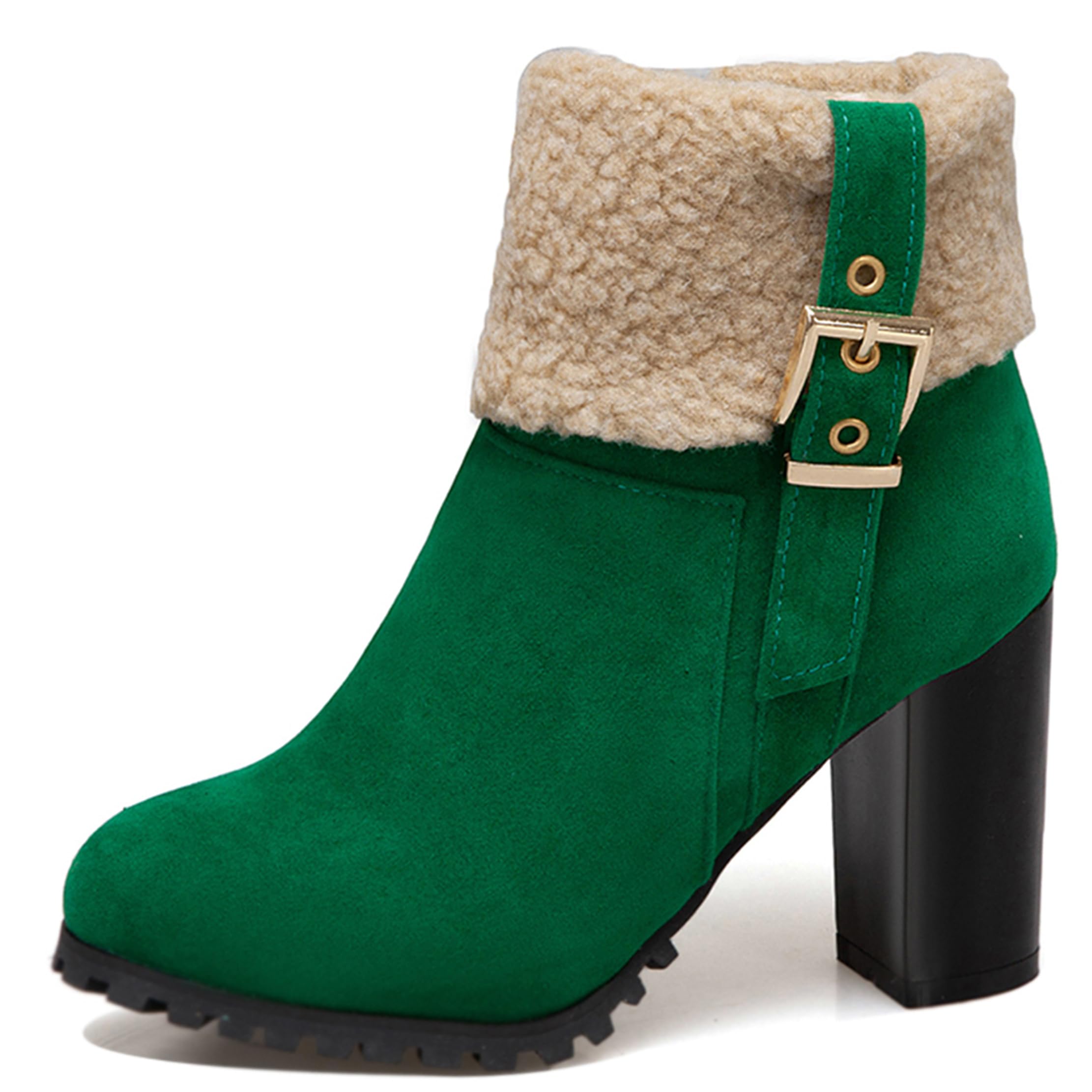Women Fashion Round Toe Block Heel Ankle Boots