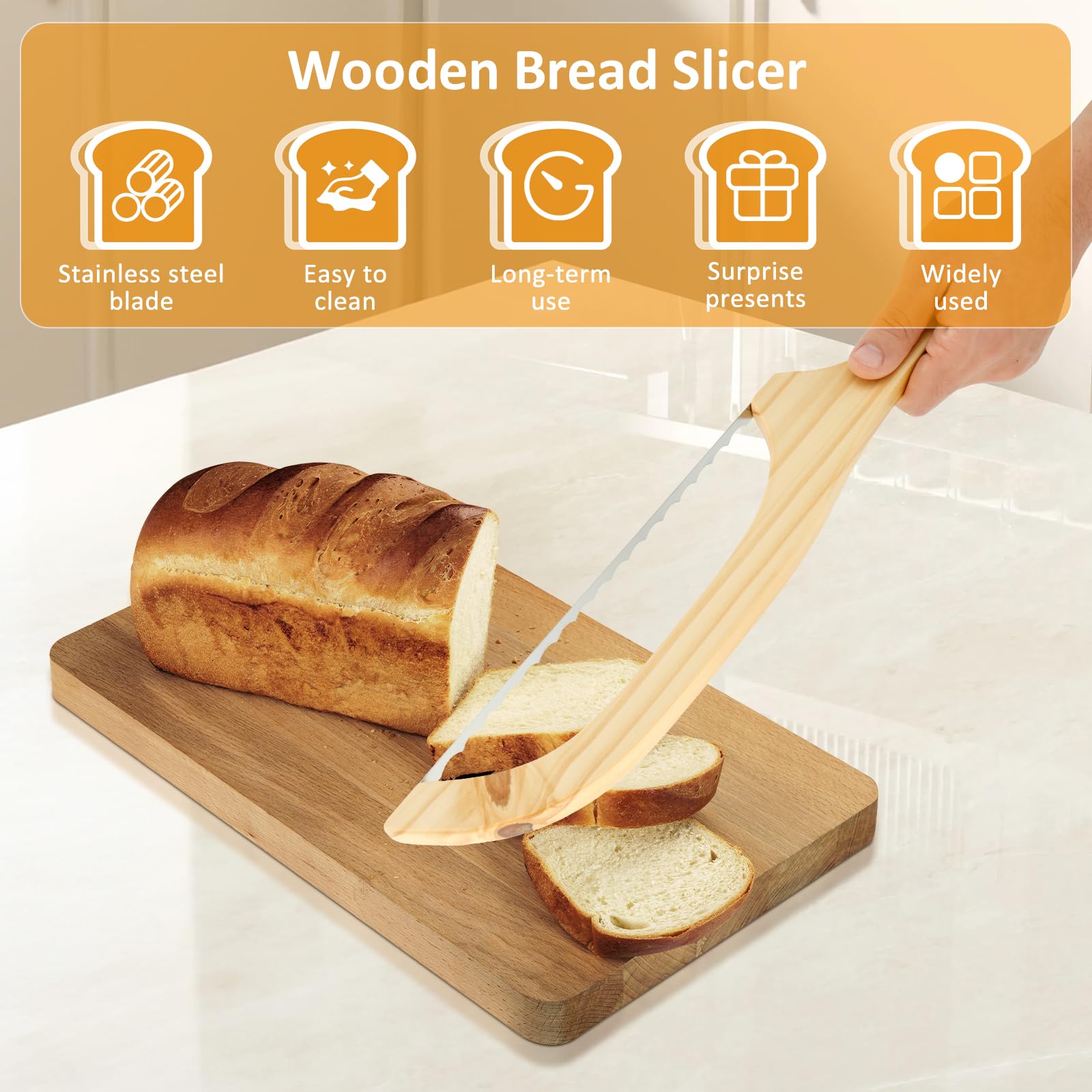 ZJRDYYK Bread Slicer Knife, Sourdough Bread Slicer for Homemade Bread with knife, Bow Bread Knife for Homemade Bread Sourdough, Serrated Bread Cutter, Wooden Sourdough Bread Knife
