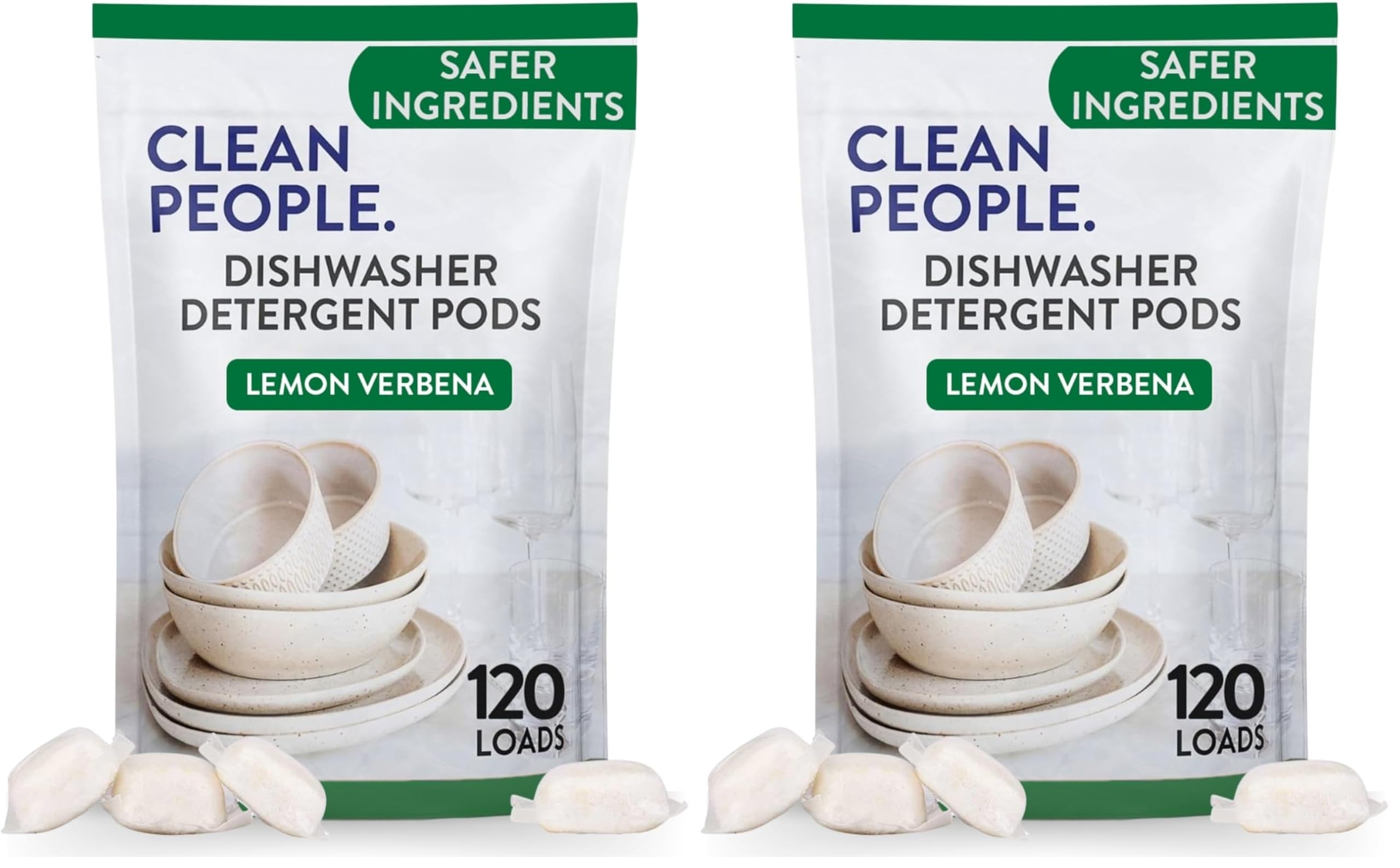 The Clean People Dishwasher Pods - Cuts Grease &amp; Rinses Sparkling Clean - Residue-Free - Phosphate Free Dishwashing Pods (120 Count, Lemon Verbena) (Pack of 2)