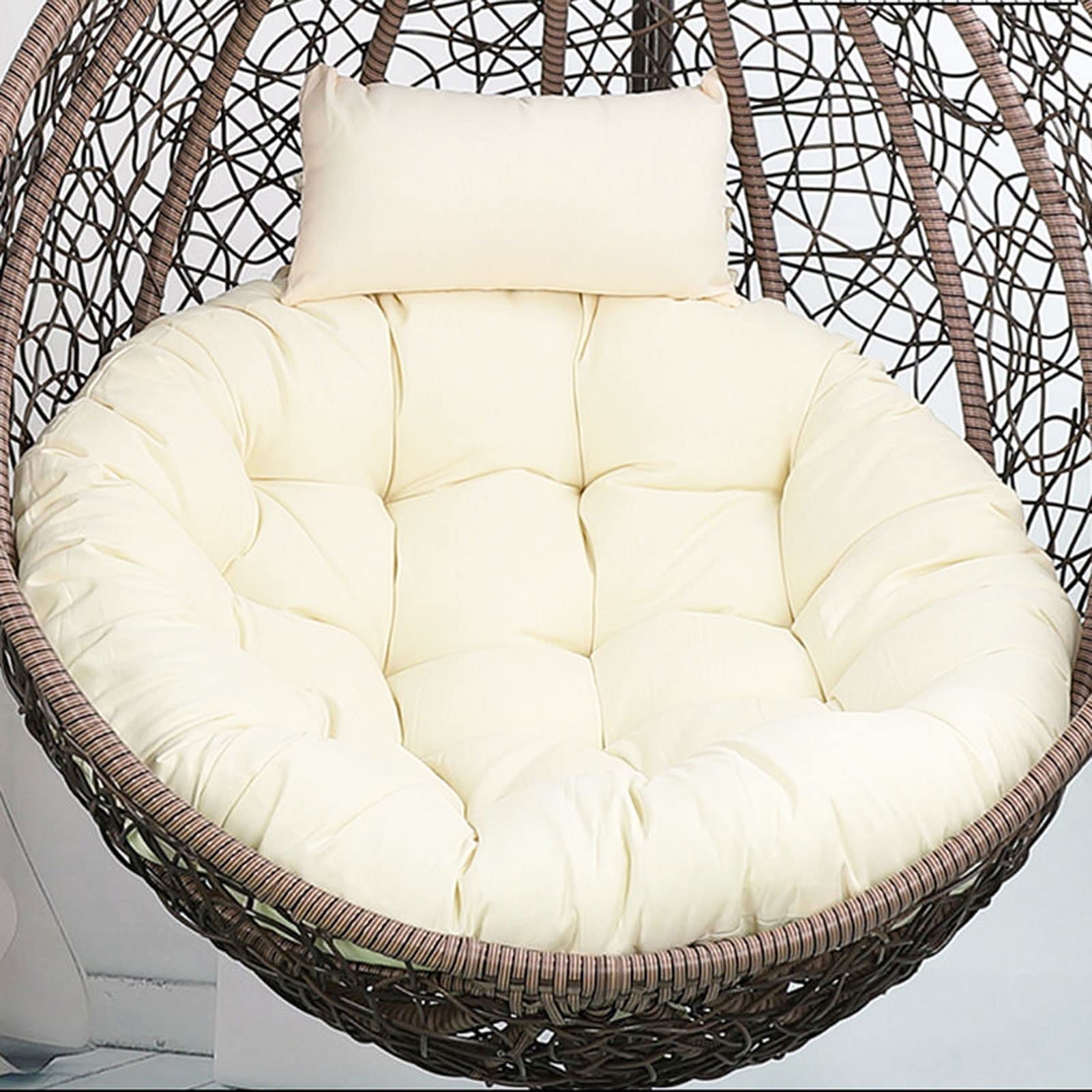 SPXMQSS Silla Colgante CojíN, CojíN Asiento SillóN Colgante FáCil De Quitar, CojíN para Silla Mimbre Redonda con Correas para Interior Exterior JardíN Patio Playa (Beige)
