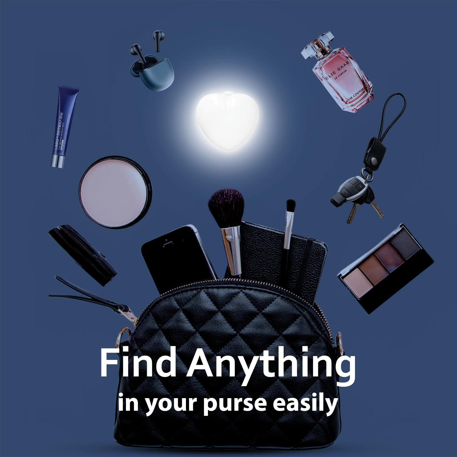 Cynlsum 2 luci per borsetta, a forma di cuore, accessori per borse con sensore, luce tattile, ottimo regalo per donne, ragazze, amiche, bianco, Small