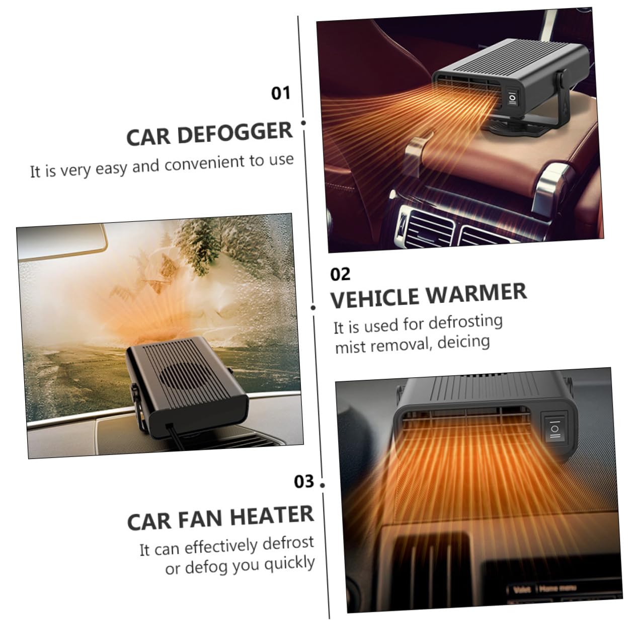 ULTECHNOVO 3stücke Autoheizung Defroster Tragbarer Heizlüfter Für Fahrzeuge Effektiver Scheibenenteiser Und Innenraumheizung Kompakt Und Material Für Kalte Tage