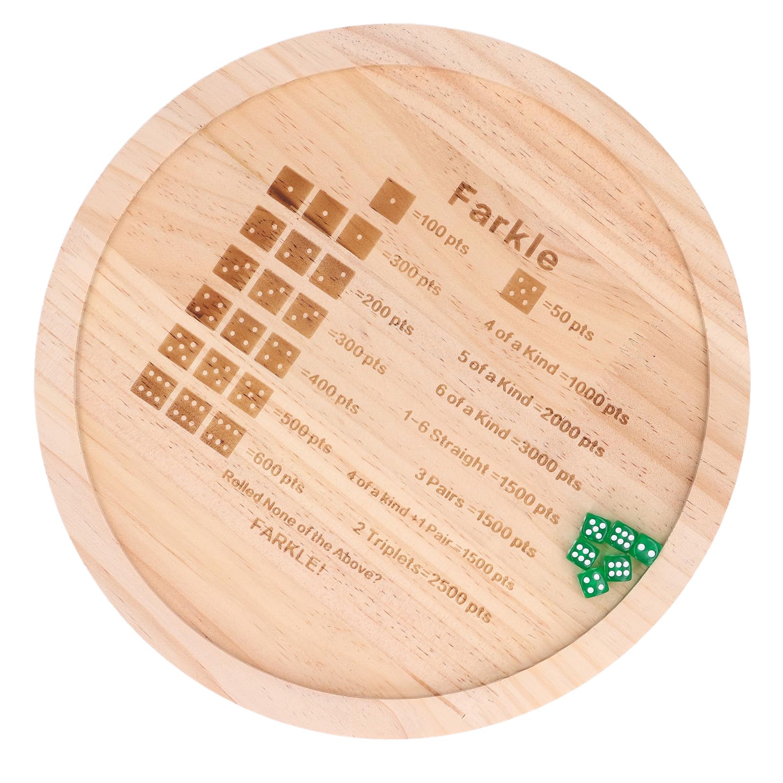 Bewinner Farkle Jeu de Dés avec Plateau en Bois, Comprend 6 Dés et Un Sac de Rangement, Améliore Les Mathématiques et Les Compétences Cognitives pour Les Soirées de Jeux en Famille (Rond 30cm)