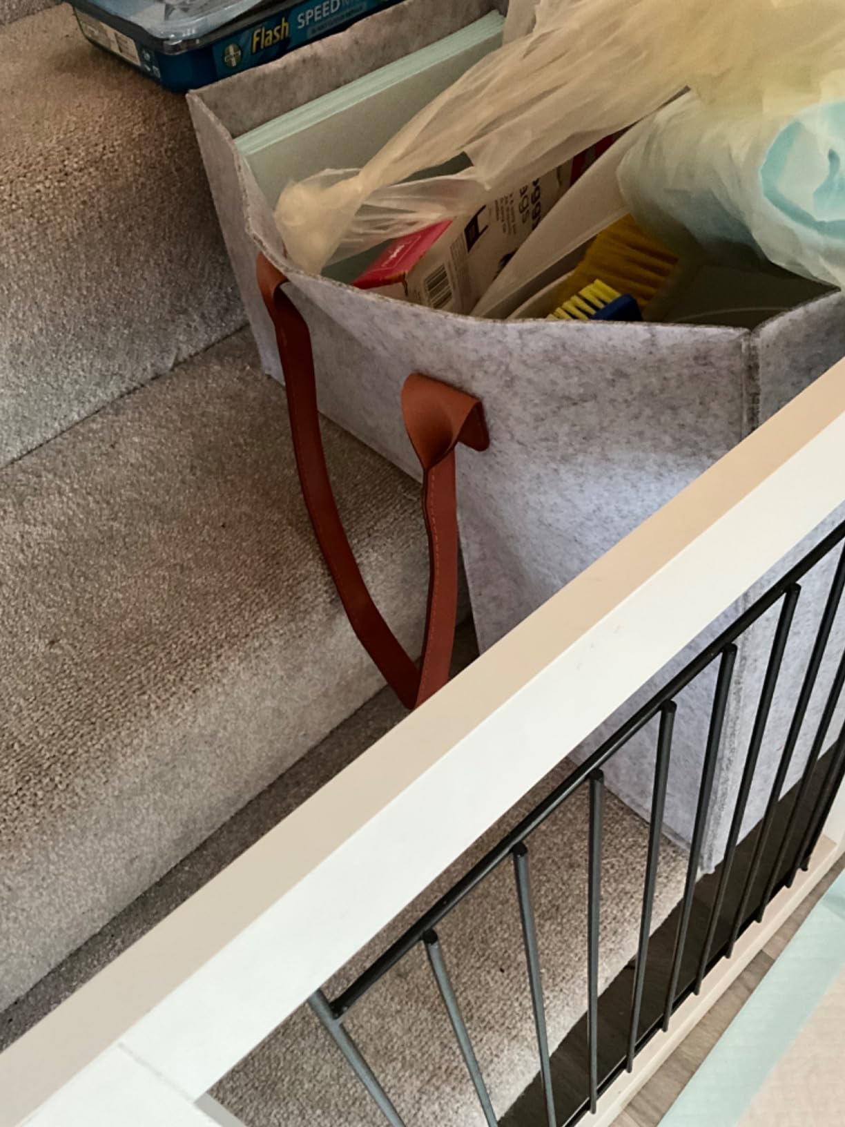 SWEWARM Foldable Felt Stair Basket for 16” Stairs, Large Staircase