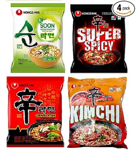 NongShim Shin Ramyun , Red Super Spicy , Kimchi & Veggie Instant Noodles 120 grams*4Pack (Pack of 4) (Imported)