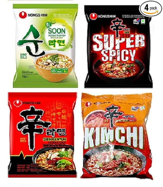 Shin Ramyun , Red Super Spicy , Kimchi & Veggie Instant Noodles 120 grams*4Pack (Pack of 4) (Imported)