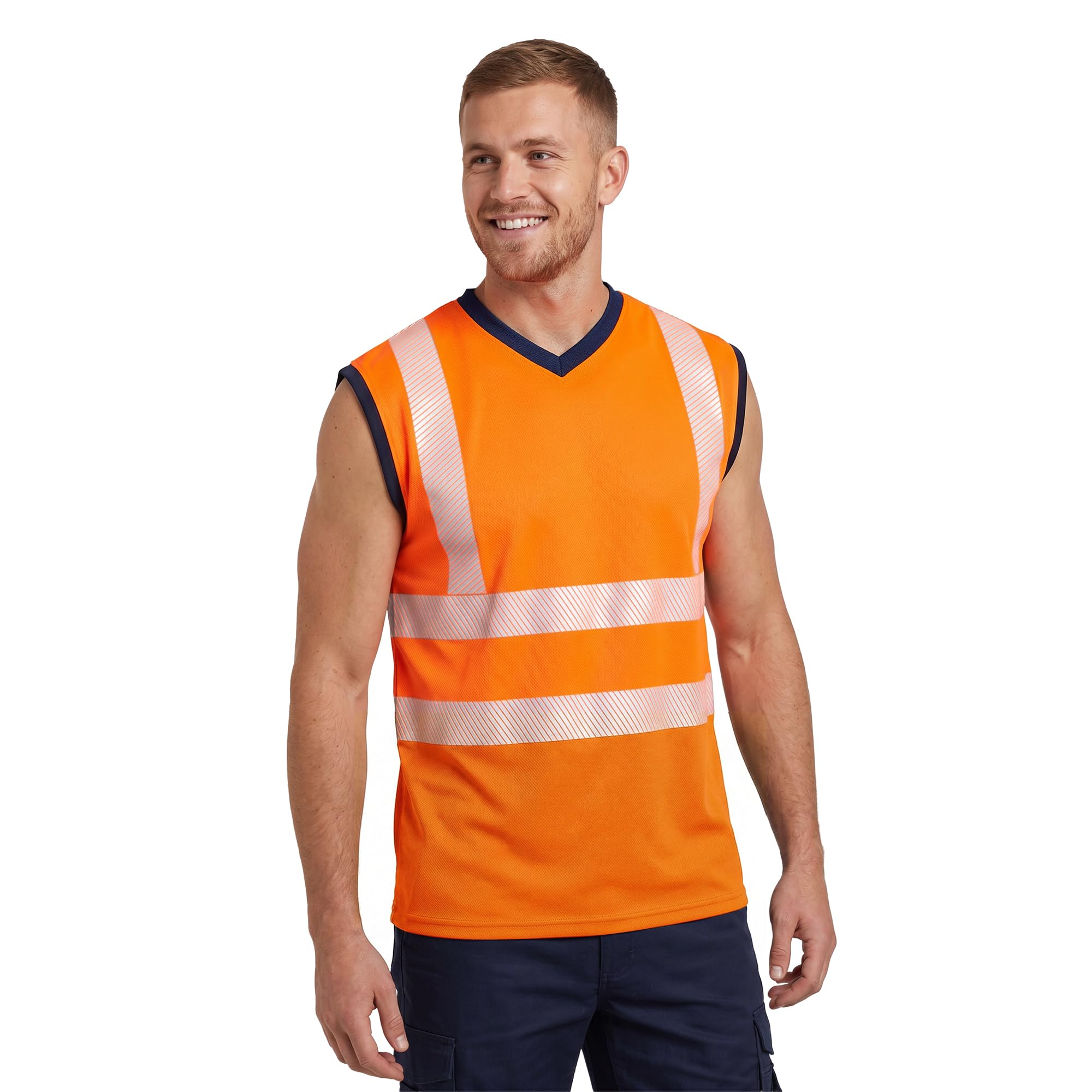 Golomak Hi Vis Viz Work Sleeveless -V Neck T-Shirt Reflective Vest (L)
