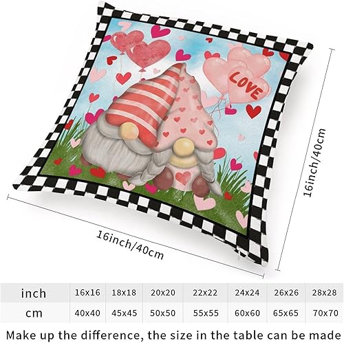 Miniatura 2 de Cojín de almohada rosa para regalo de San Valentín, funda de almohada de gnomo para el día de San Valentín, a cuadros negros, globos de corazón