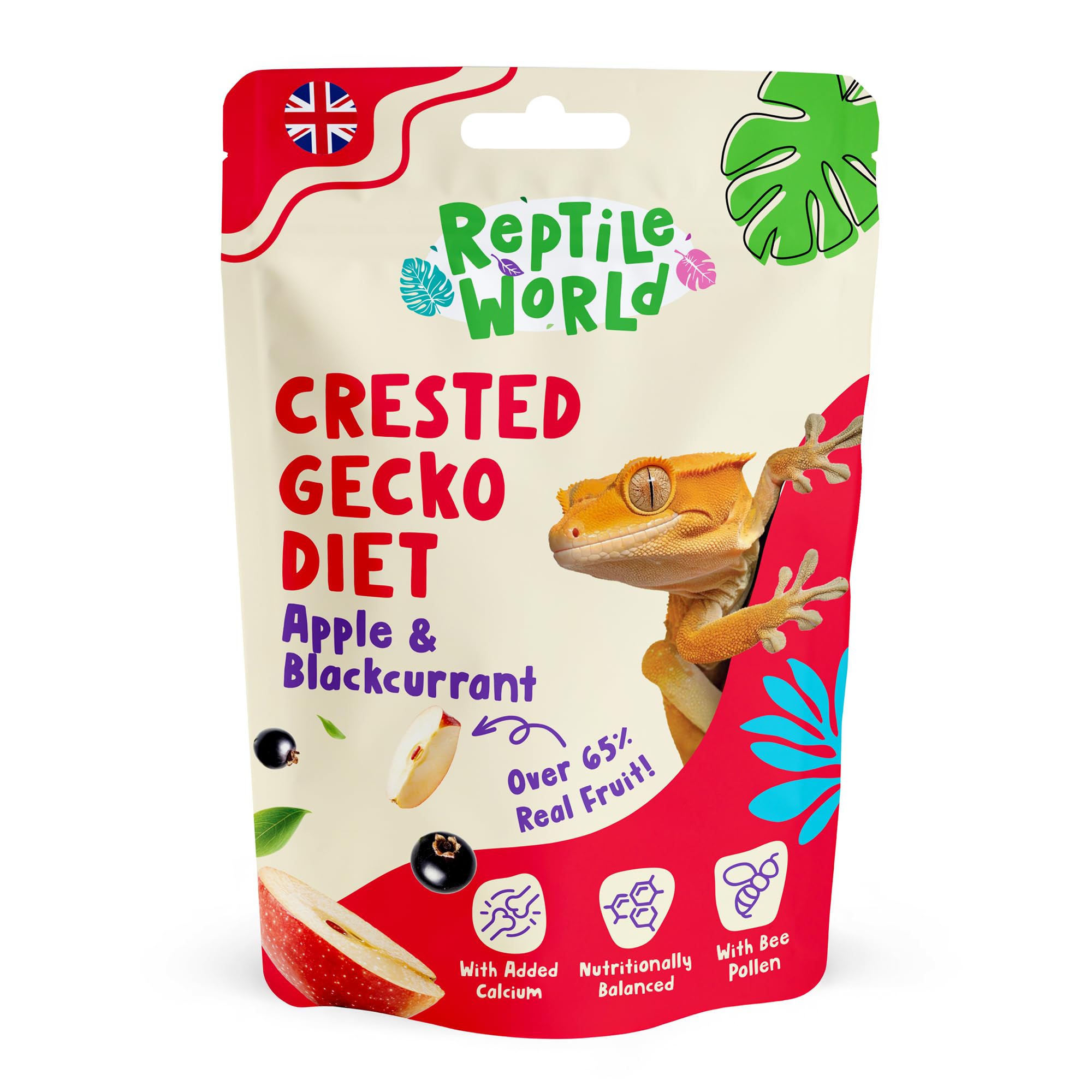 Reptile World Crested Gecko Diet - Apple & Blackcurrant 60g | Complete Food for Geckos, All Natural, 65% Real Fruit, Made in the UK