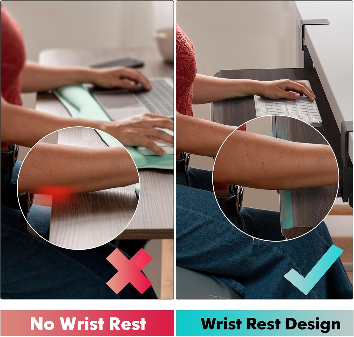 Fenge Keyboard Tray Under Desk, Pull Out Keyboard & Mouse Tray with C Clamp Mount, Sliding Keyboard Holder for Desk, 25.6 x 11.8 inch Large Slide-Out Platform Computer Drawer for Typing, Brown