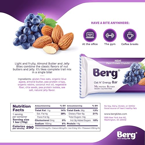 Miniatura 5 de Berg Oat N' Energy Bar - Barra de proteínas a base de plantas, sin OMG, sin gluten, sin nueces y vegana, baja en azúcar, barra de refrigerio