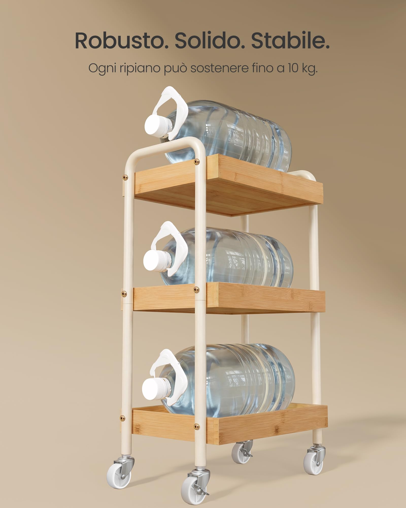 SONGMICS Carrello Portaoggetti, Carrello di Servizio, Scaffale Cucina con Maniglie, Montaggio Facile, Camera da Letto Bagno Cucina, Struttura Acciaio, 27,5 x 41,3 x 73 cm, Beige Naturale LRC081YL01
