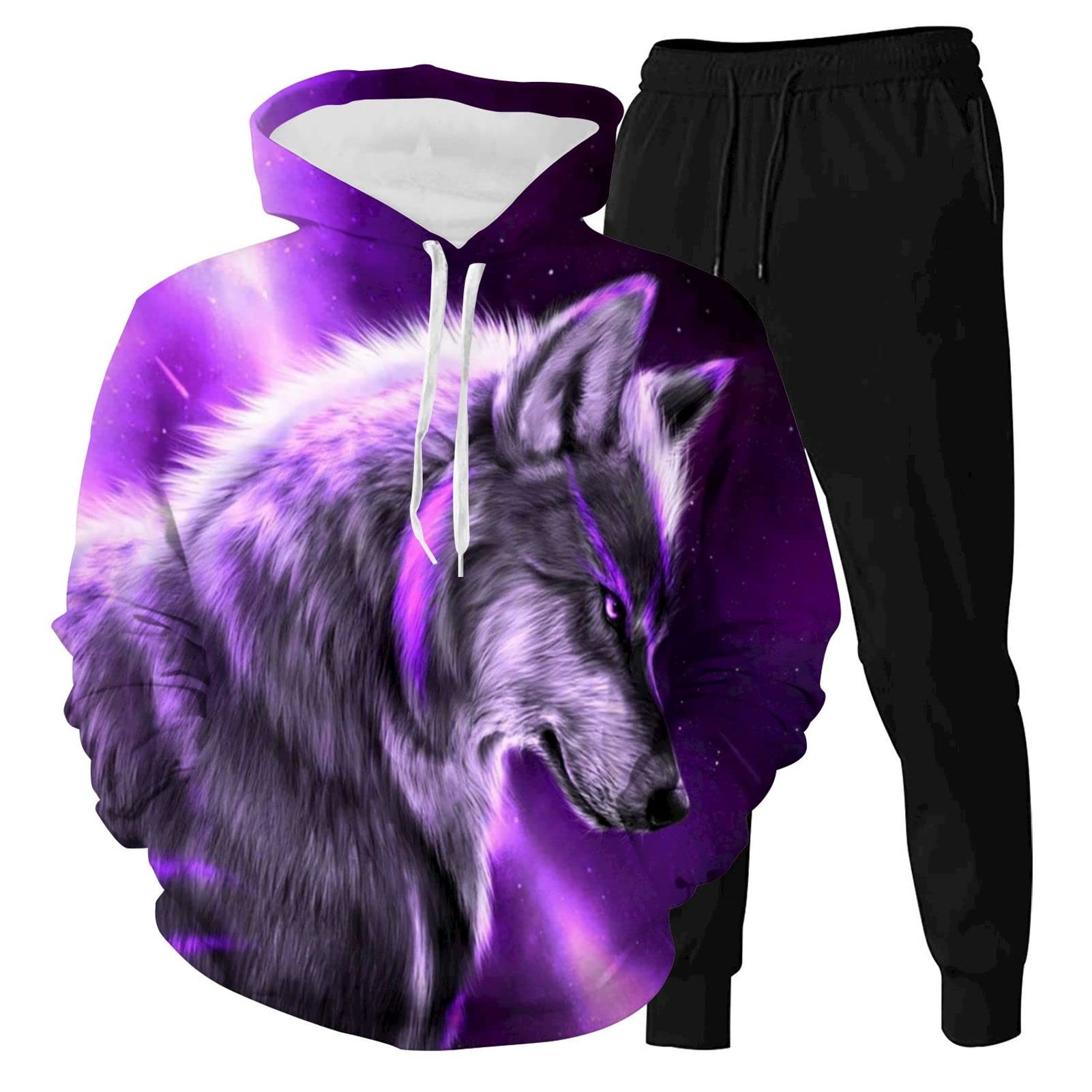 Wtiqlky Men 3D Digital Printed Hoodie and Sweatpants Pullover Abstract Geometric Hoodie Suit 2 Piece Outfit