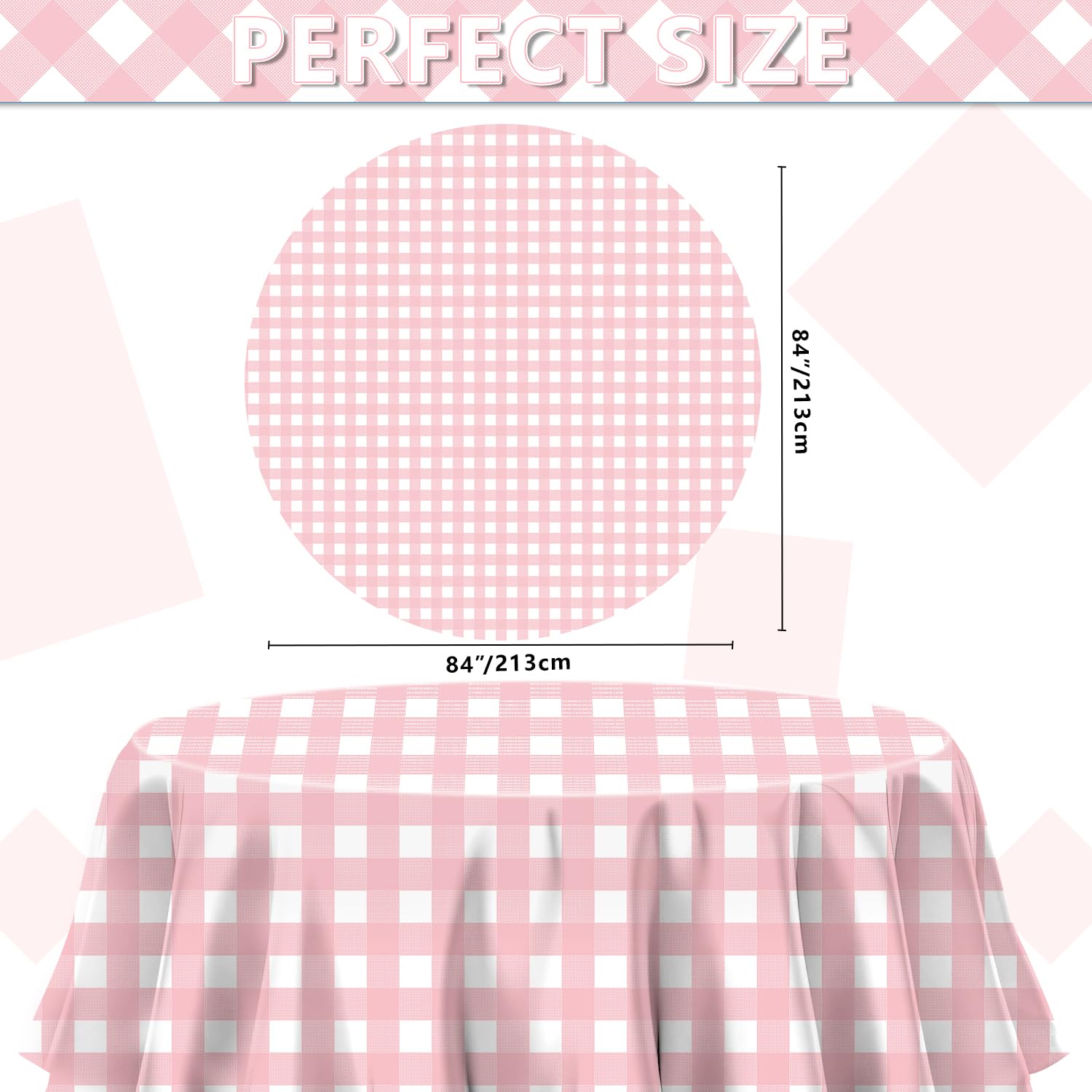 3 Tovaglie Rotonde Rosa E Bianche A Scacchi, Ø 213 Cm, Impermeabili - Per Feste E Picnic - Foto 5