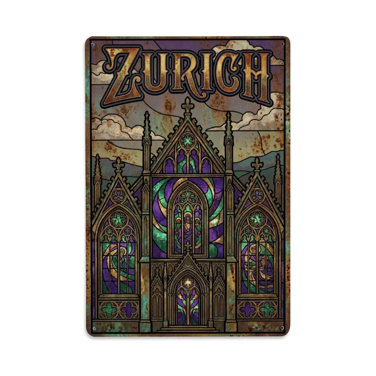 Este 8X12inch Style Vintage Travel Zurich Switzerland Travel Metal Tin Sign