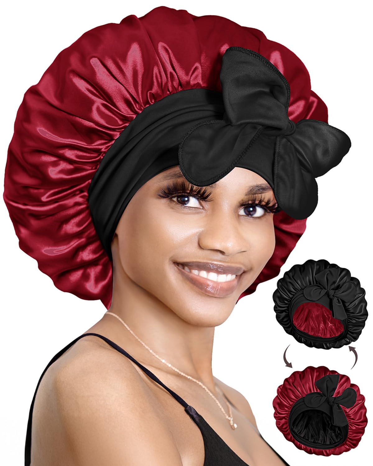 BONNET QUEEN Silk Bonnet Reversible for Sleeping for Curly Hair Double Layer Sided Satin Bonnet for Women & Men
