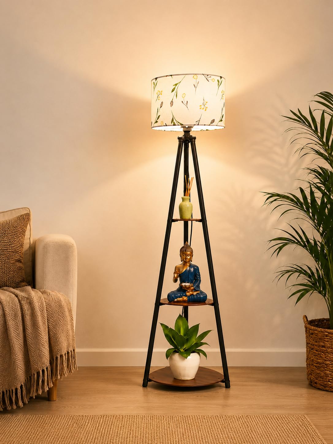 Crosscut Furniture Metal Floor Lamp with 3 Shelves (Farm Petal) LED Bulb Included, Multicolour-picture-12