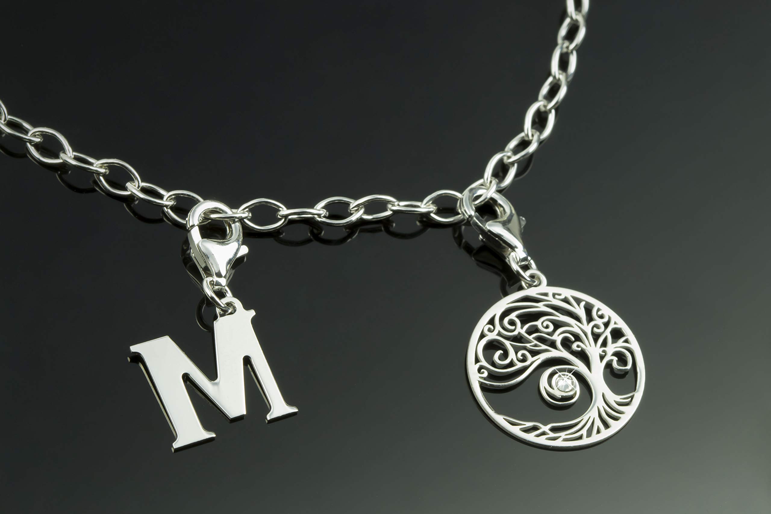 AKA Gioielli® - Charm Lettre de l'Alphabet Argent 925 Rhodié, Pendentif Lettre Initiale