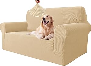 Ystyle 2 Seater Sofa Cover with Armrests, Stretch Sofa Cover Scratch-Resistant Cat Dogs, Universal Modern Sofa Covers, Elastic Armchair Cover, Anti-Stain, Non-Slip, Beige Yellow