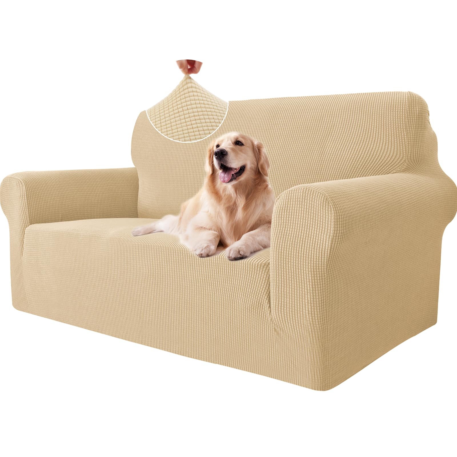 Ystyle Elasticas Funda Sofa 2 Plazas, Fundas de Sofa Ajustables con Reposabrazos, Gruesa Funda Sofá Anti Gatos Perros y Mascotas, Moderna Cubre Sofa Antimanchas Lavable, Beige Amarillo