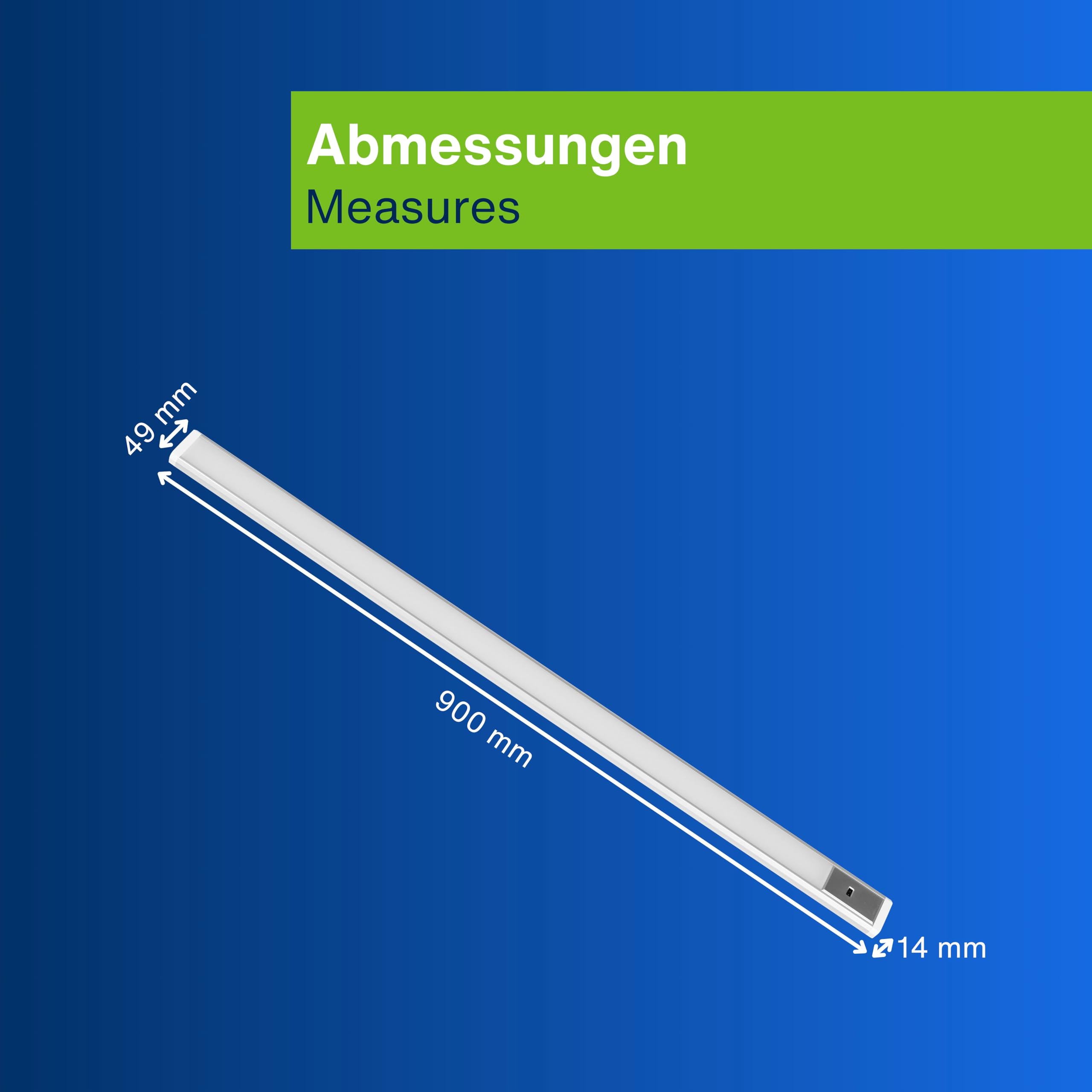 REV Lámpara de cocina LED para armario de cocina, 90 cm, 10 W, 850 lúmenes, 3000 K, iluminación de cocina plana con sensor, fácil montaje, color plateado