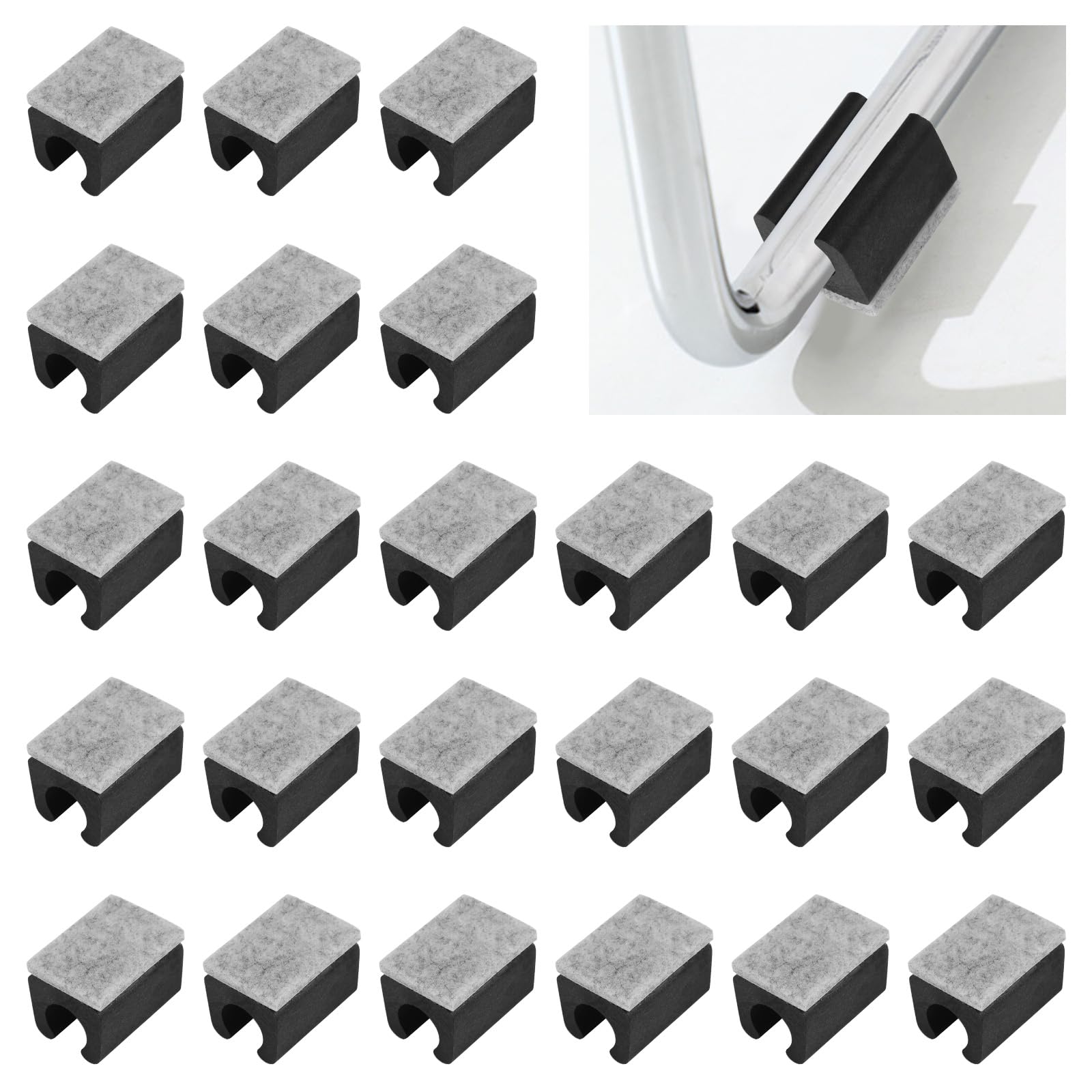 UFURMATE 24Pcs Chair Pads 10mm Plastic Chair Leg Floor Protectors with Felt Pads U Shaped Furniture Feet Protectors Non-Slip Rectangle Tubular Legs Caps (Black)