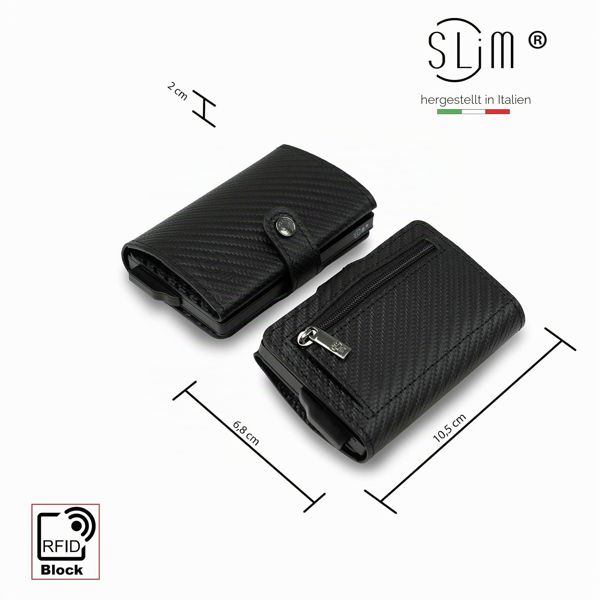 SLim Geldbörse für Herren & Damen Smart Wallet kartenetui mit Münzfach & RFID Schutz Portmonee Portemonnaie Made in Italy