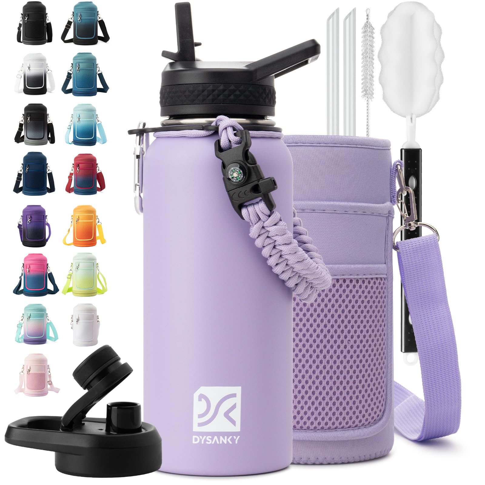 DYSANKY Insulated Water Bottle | Thickened Stainless Steel Vacuum Metal | Portable Sports Water Jug for Gym and Hiking with Straw, Carrier Bag, Handle Strap | BPA-Free 32 oz
