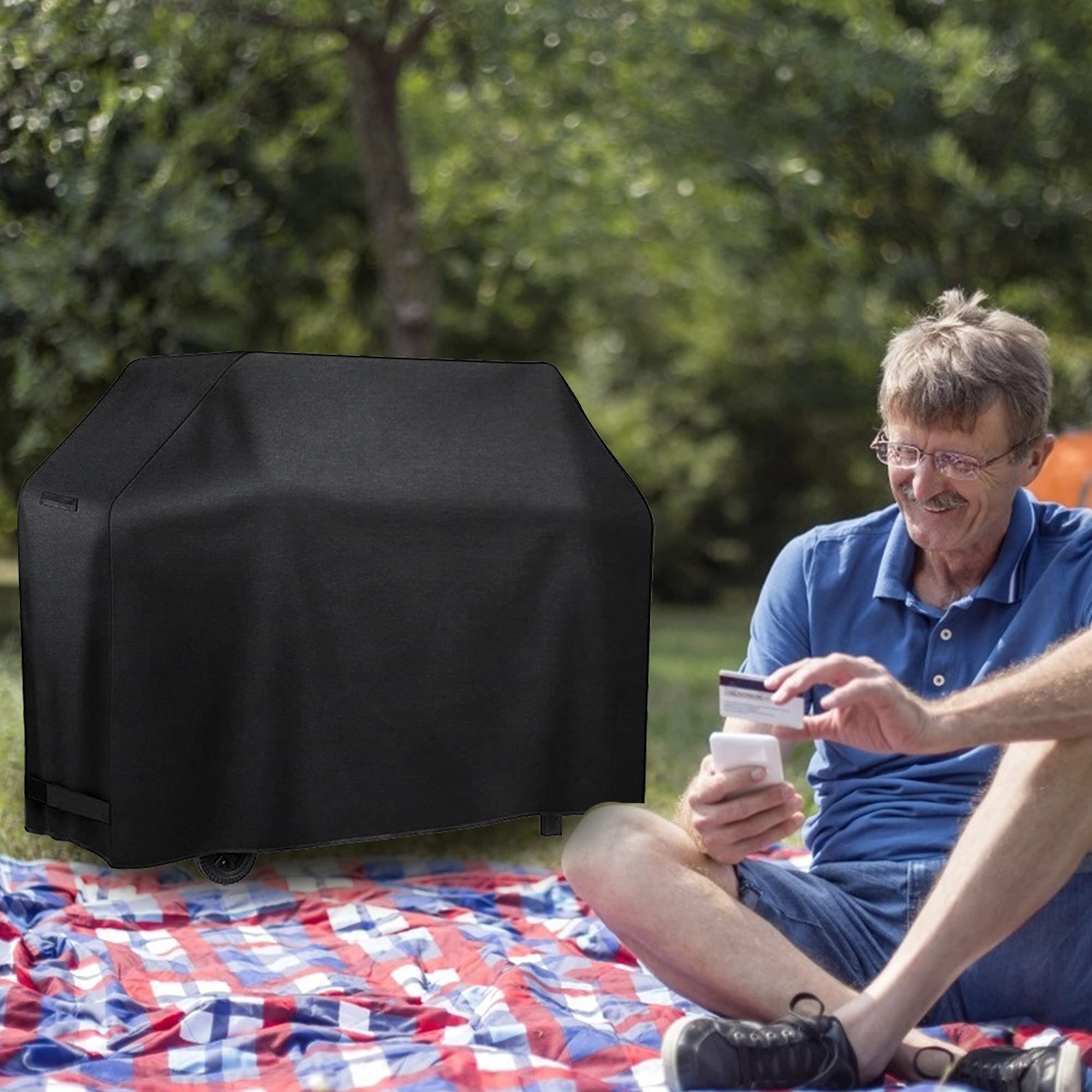 Telo copribarbecue a gas resistente alle intemperie con chiusure in velcro, tessuto Oxford 600D, nero, 147 x 61 x 122 cm | Leroy Merlin