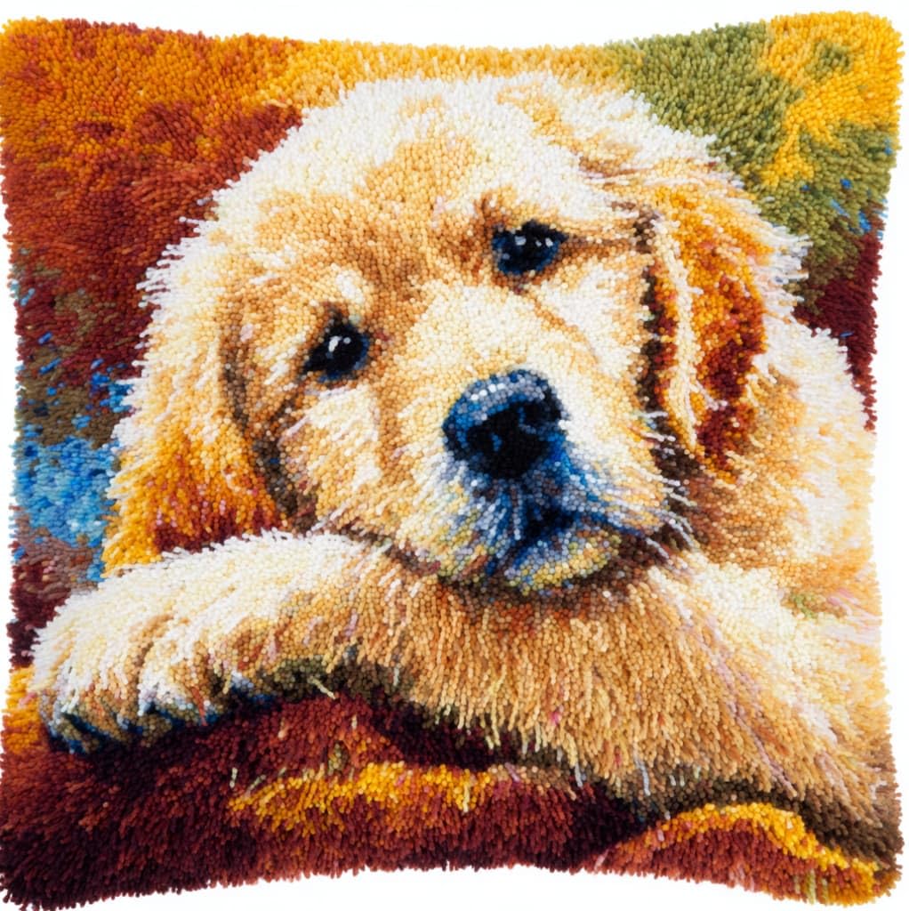 Axiangzik Golden Retriever Latch Hook Cushion Kit 17X17in,