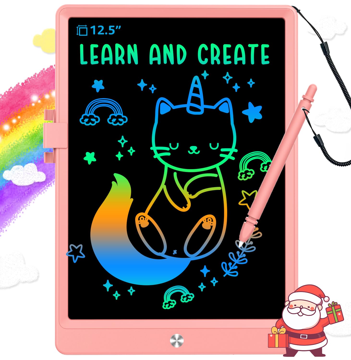 BUKEBULCD Writing Tablet Doodle Board, 12.5 inch Colorful Drawing Pad, Electronic Drawing Tablet, Drawing Pads, Travel Toy Gifts for Kids Ages 3 4 5 6 7 8 Year Old Girls Boys (Pink)